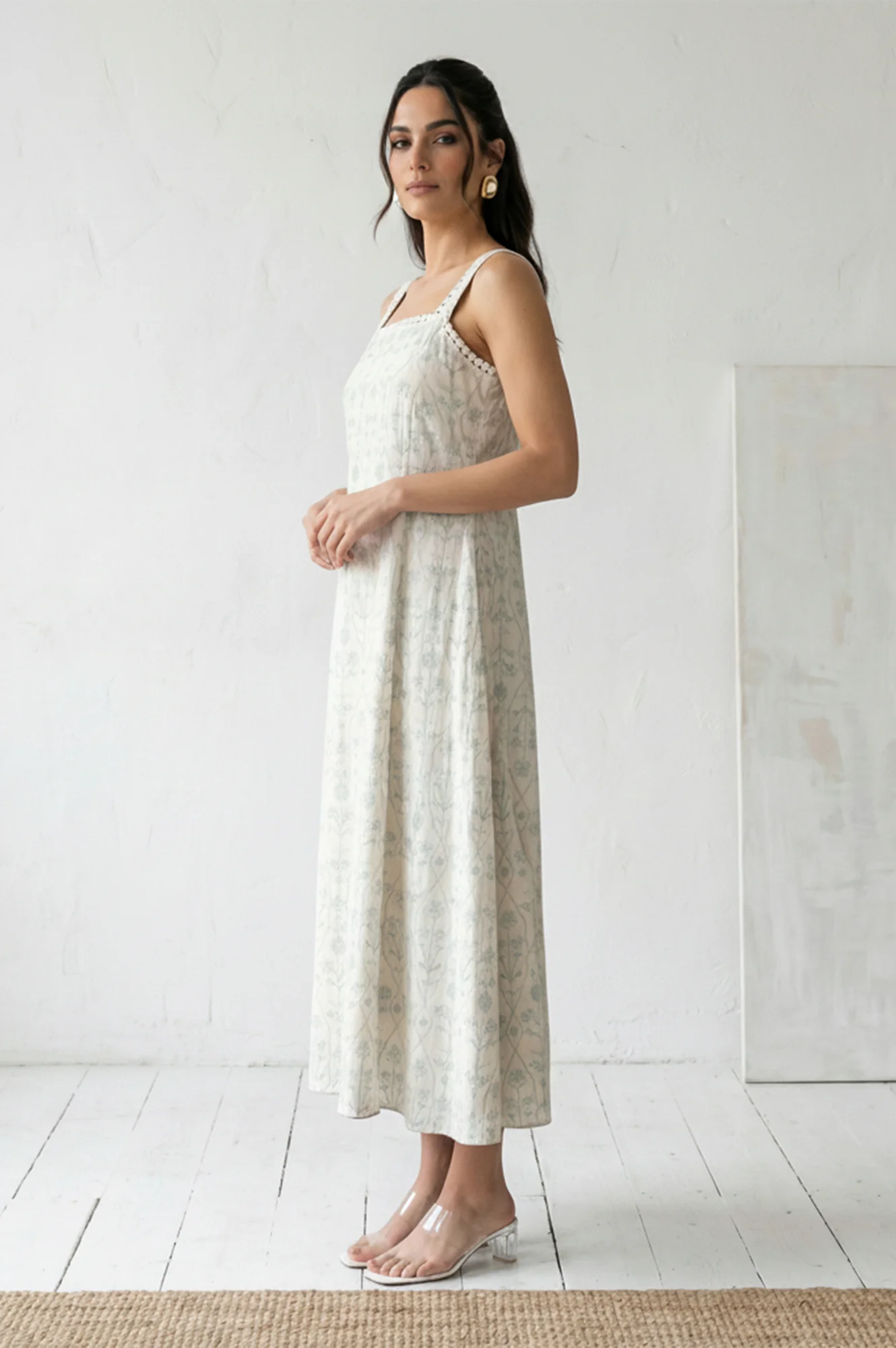 Off White Embroidered Pure Cotton A-line Dress - Image 3
