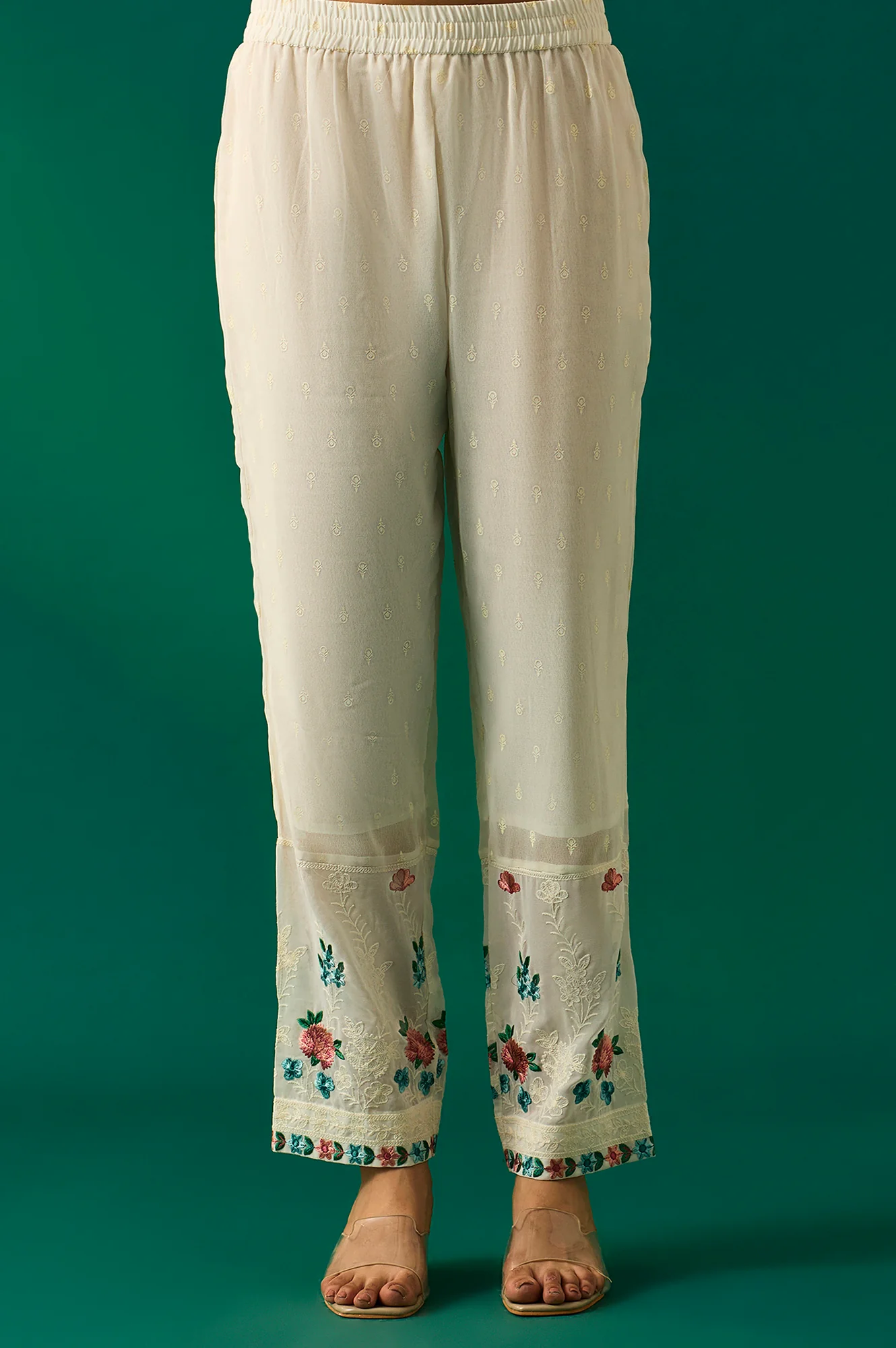 Off-White Embroidered Straight Kurta with Straight Pant and Dupatta Set - Image 6