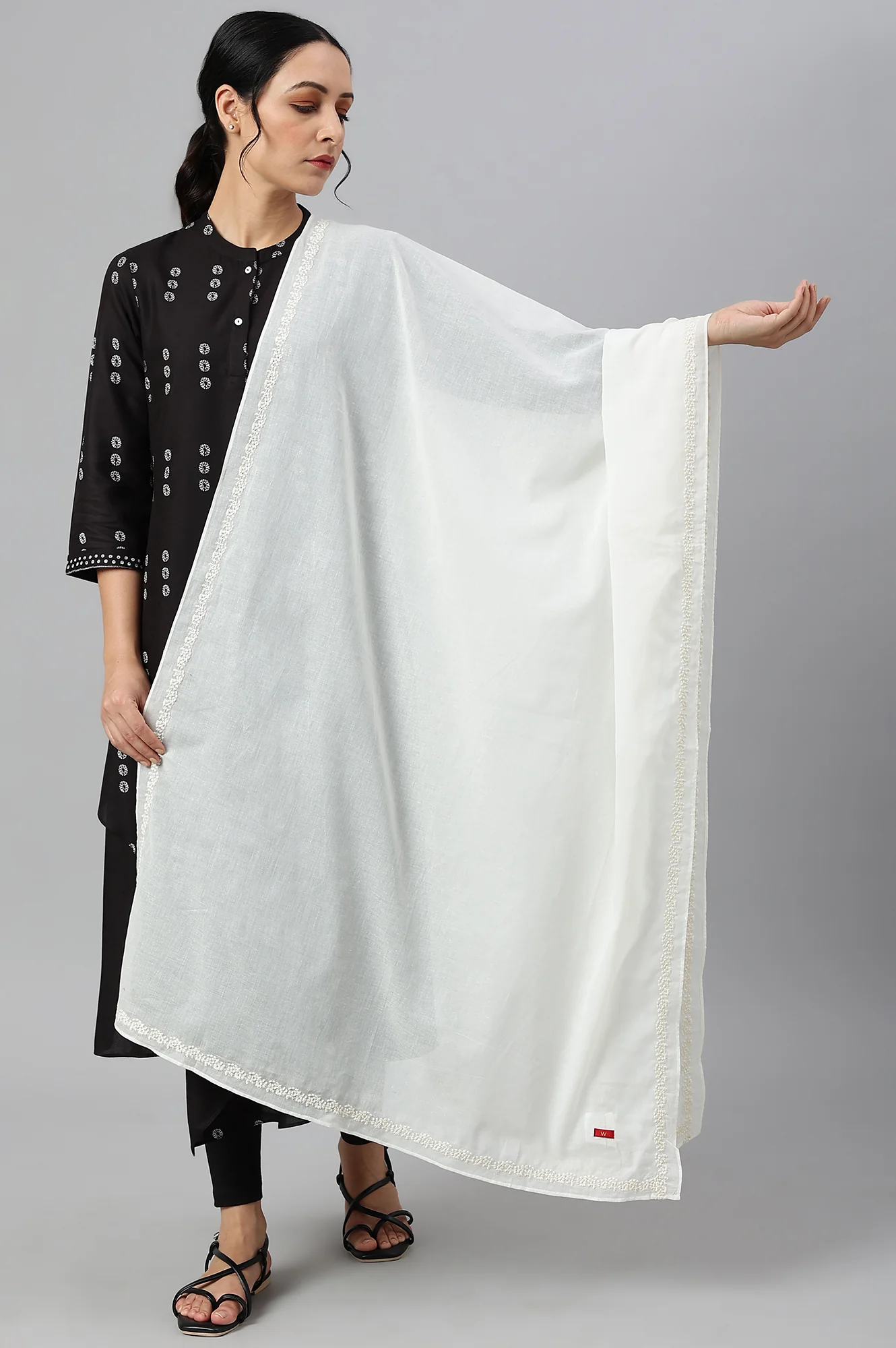 Off White Embroidered Voile Dupatta