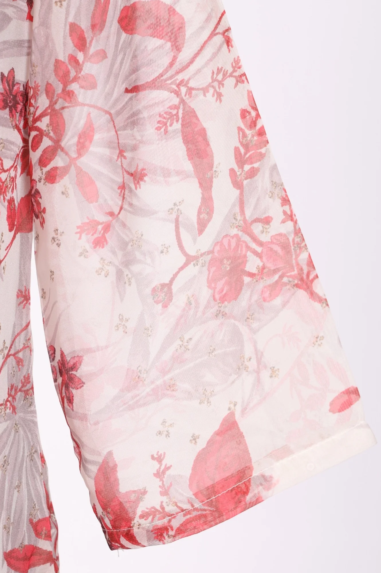 Off White Floral Printed Organza Straight Kurta - Image 7