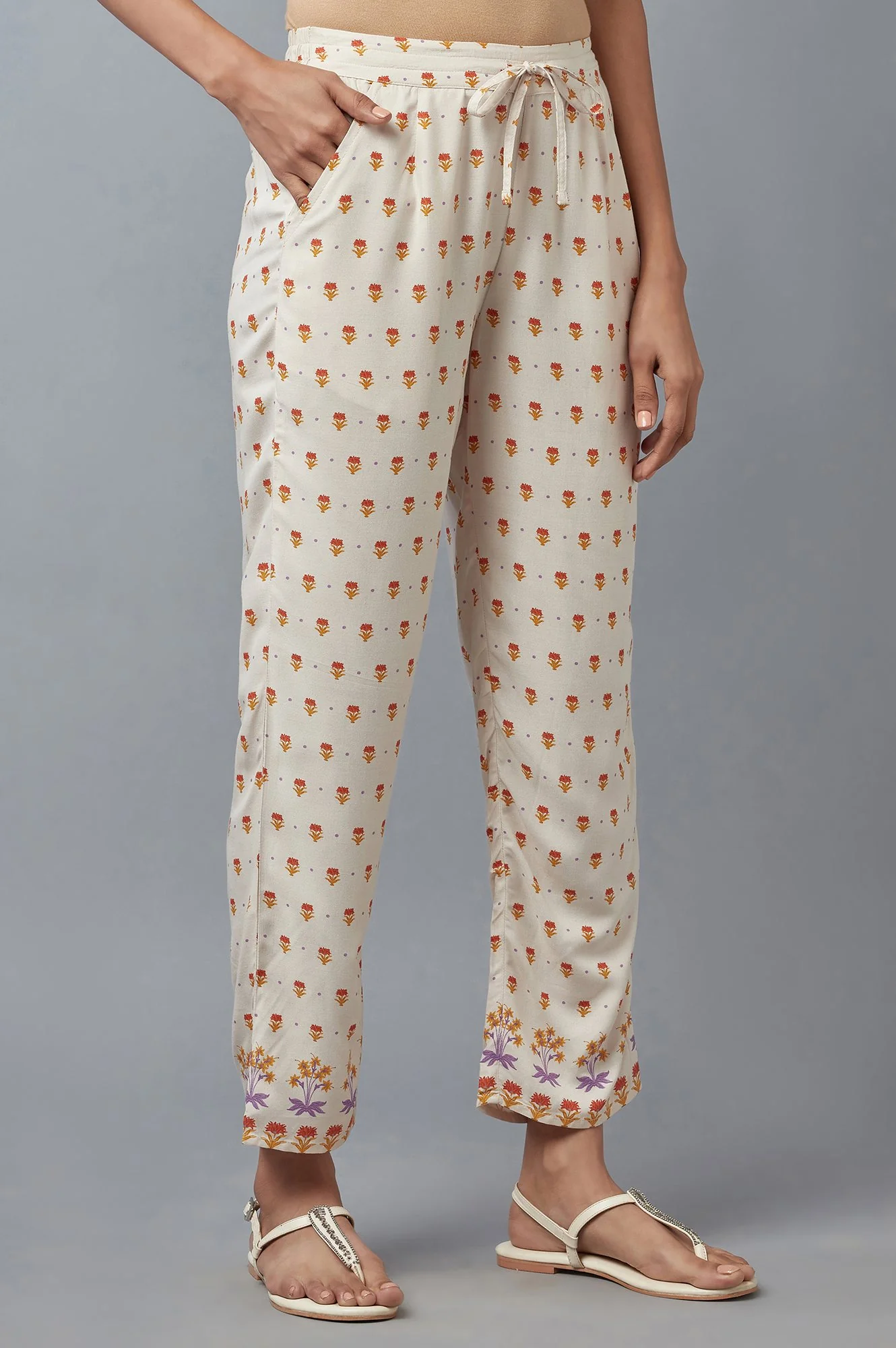 Off-White Floral Printed Straight Pants - Image 4