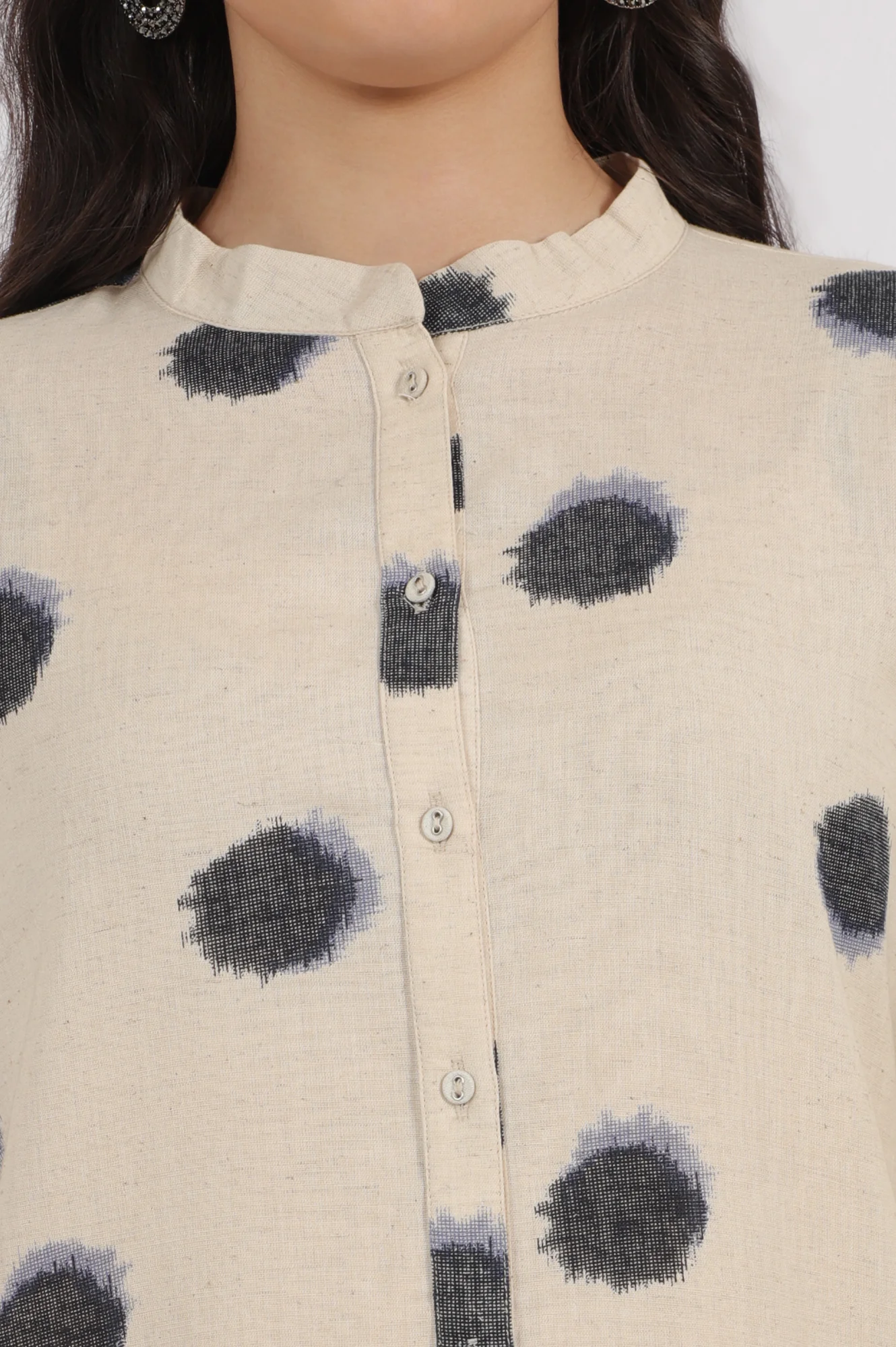 Off-White Polka Printed Cotton Flax Shirt - Image 4