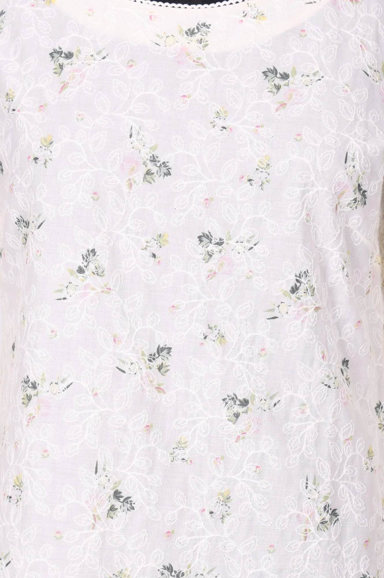 Off White Schiffly Schiffily Thread Work Pure Cotton Straight Kurta - Image 2