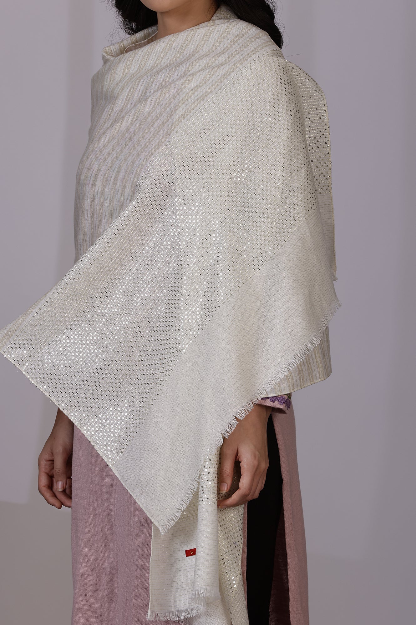 Off-White Sequins Acrylic Lurex Winter Shawls - Image 4