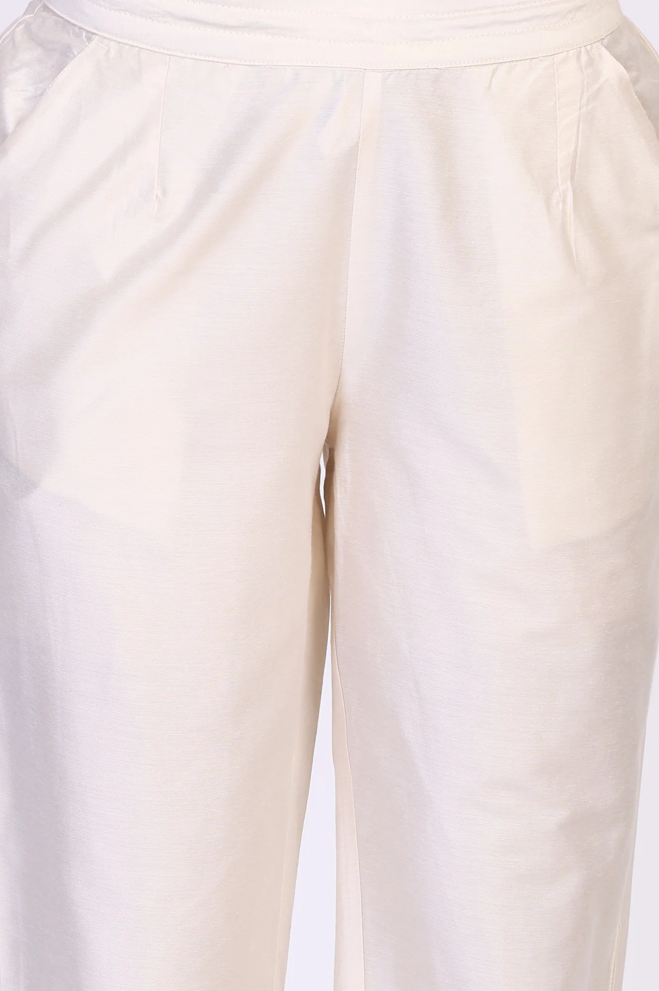 Off White Solid Tape Straight Rayon Pant - Image 2