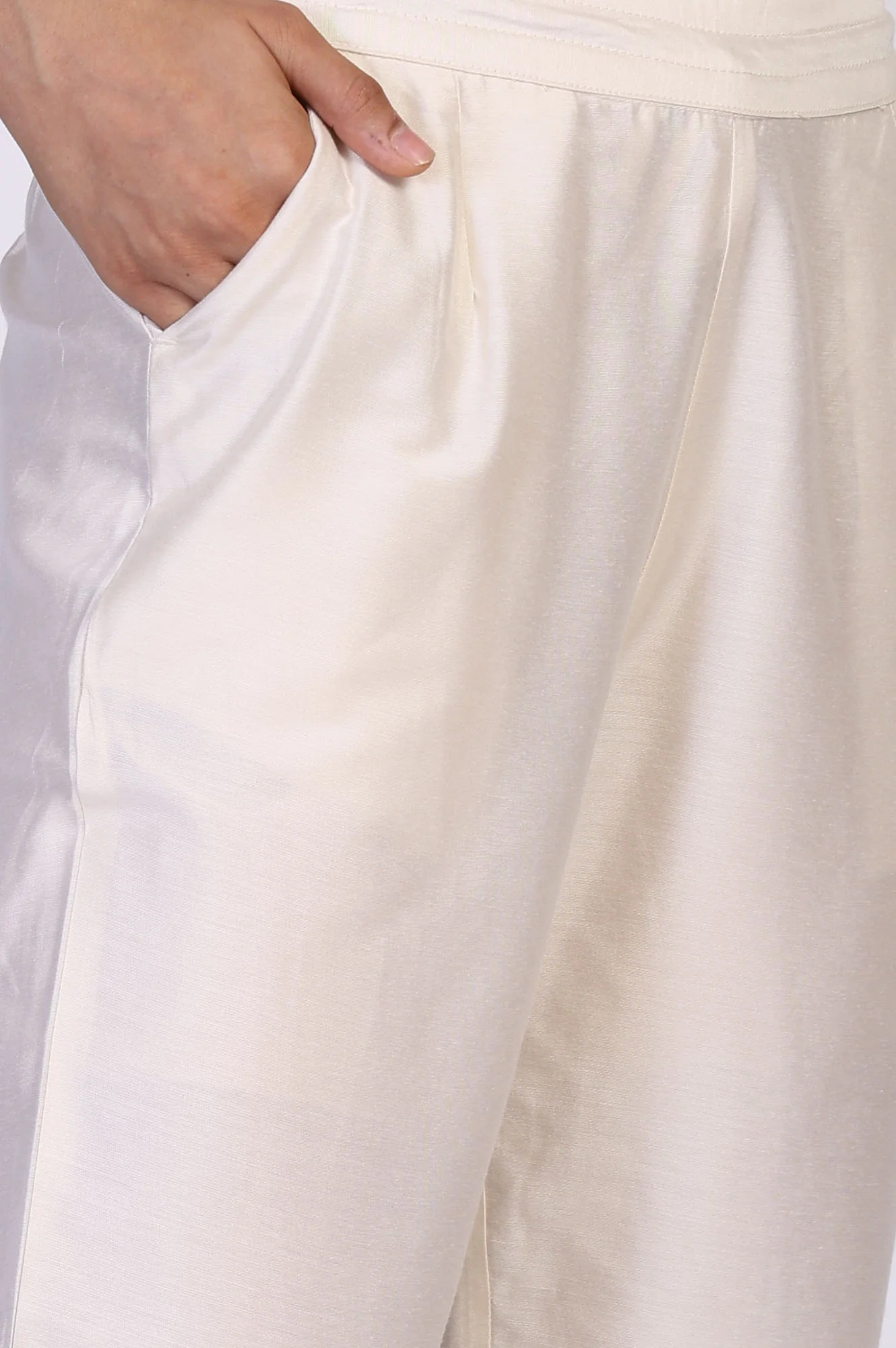 Off White Solid Tape Straight Rayon Pant - Image 7