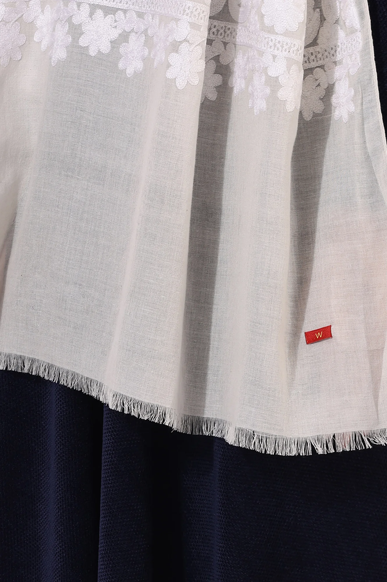 Off-White Thread Embroidered Pure Cotton Shawls - Image 4