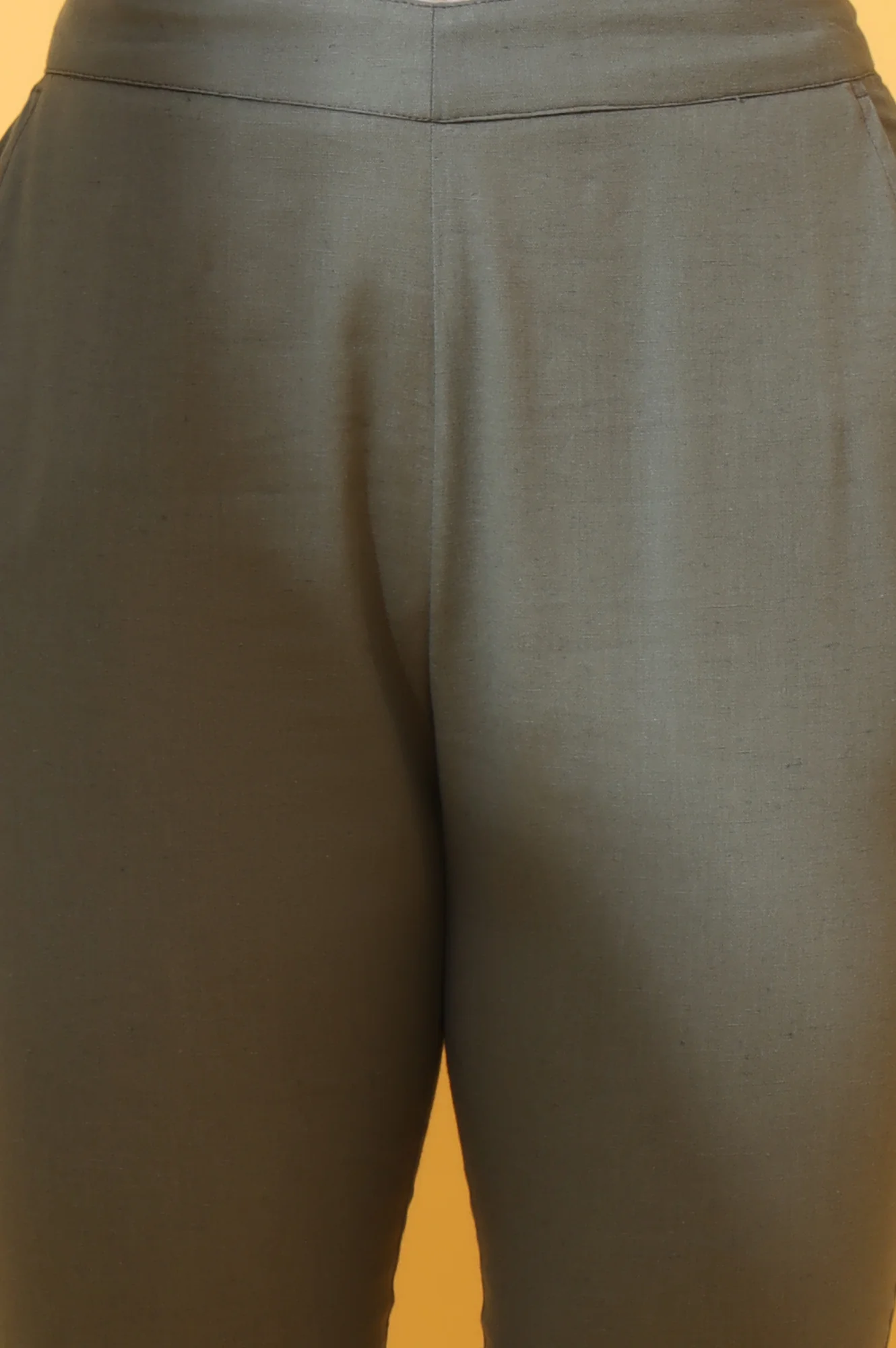 Oil Green Solid Cotton Flax Trouser Pants - Image 6
