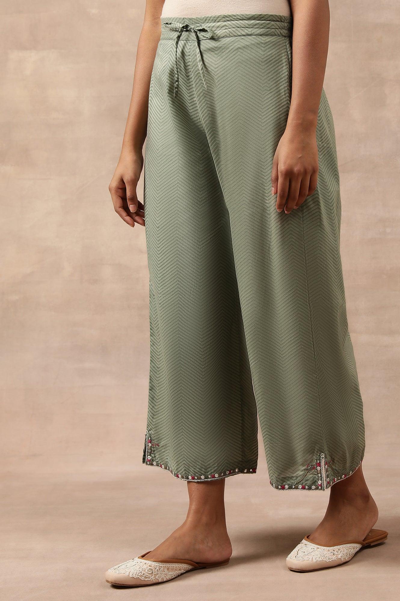 Olive Green Chevron Print Parallel Pants - Image 3