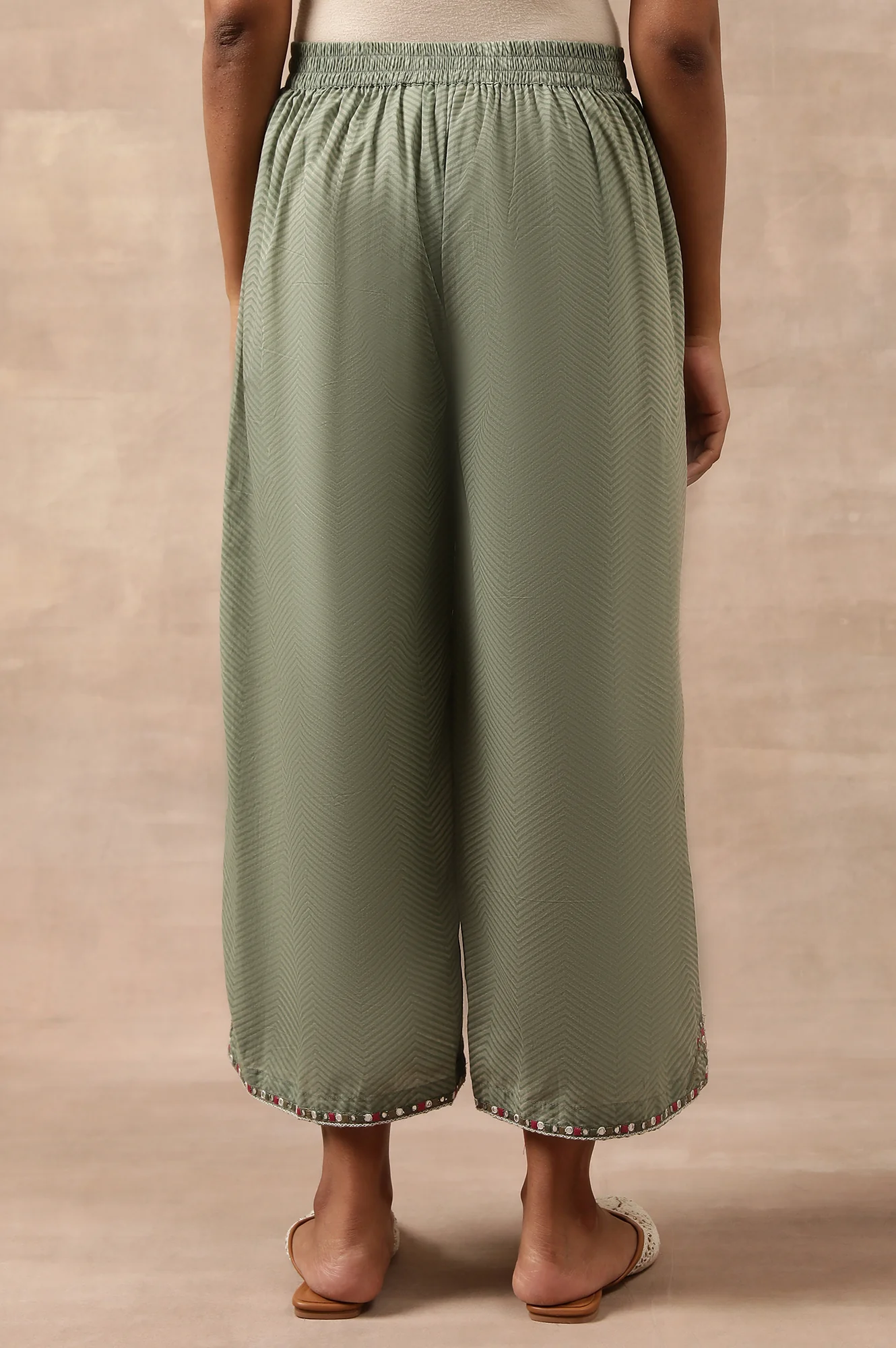 Olive Green Chevron Print Parallel Pants - Image 2