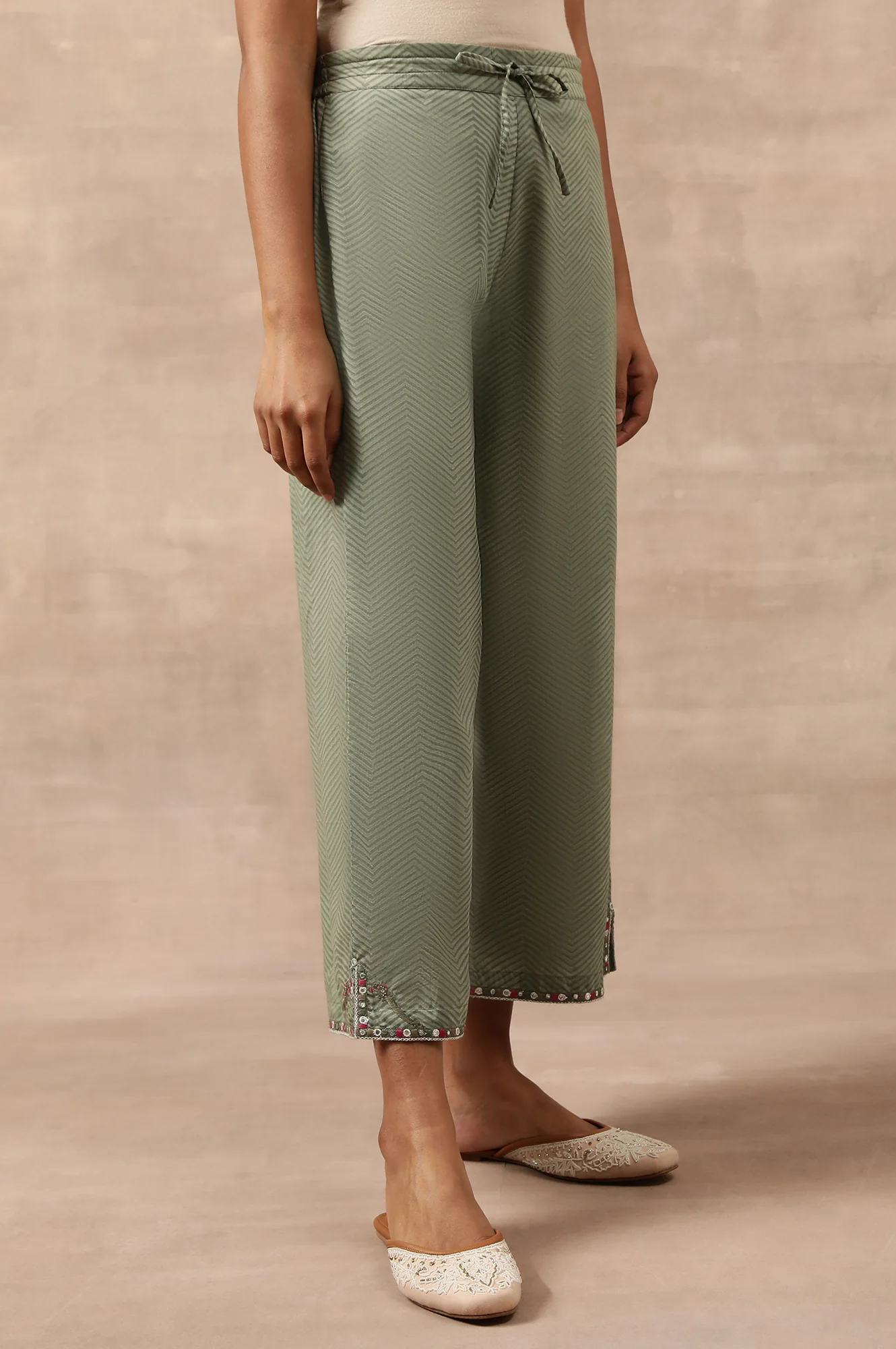 Olive Green Chevron Print Parallel Pants - Image 4