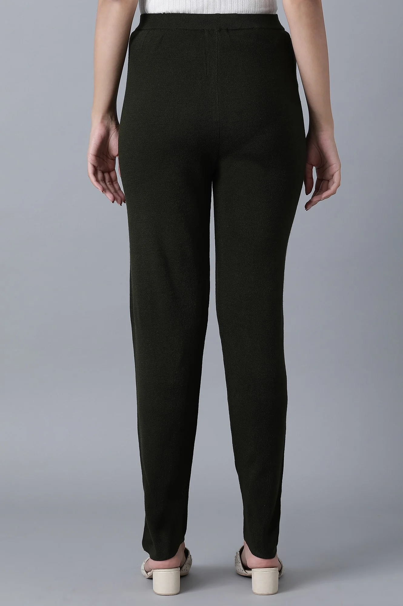 Olive Green Pintuck Leggings - Image 2