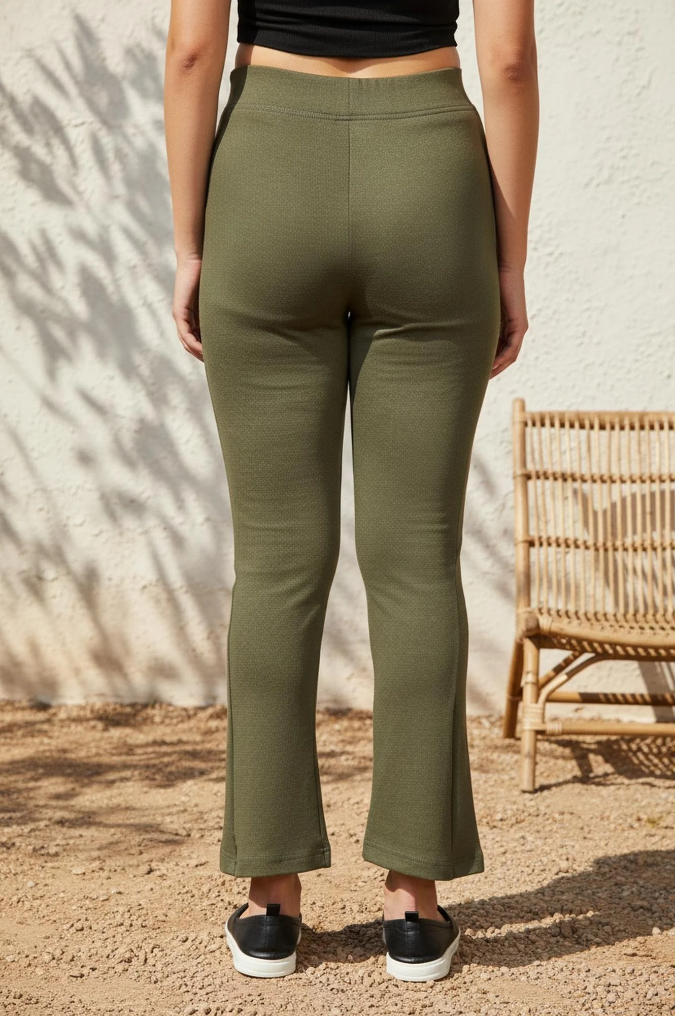 Olive Green Solid Ankle-Length Rayon Tights - Image 3