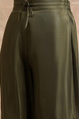 Olive Green Solid Parallel Pants - Image 6