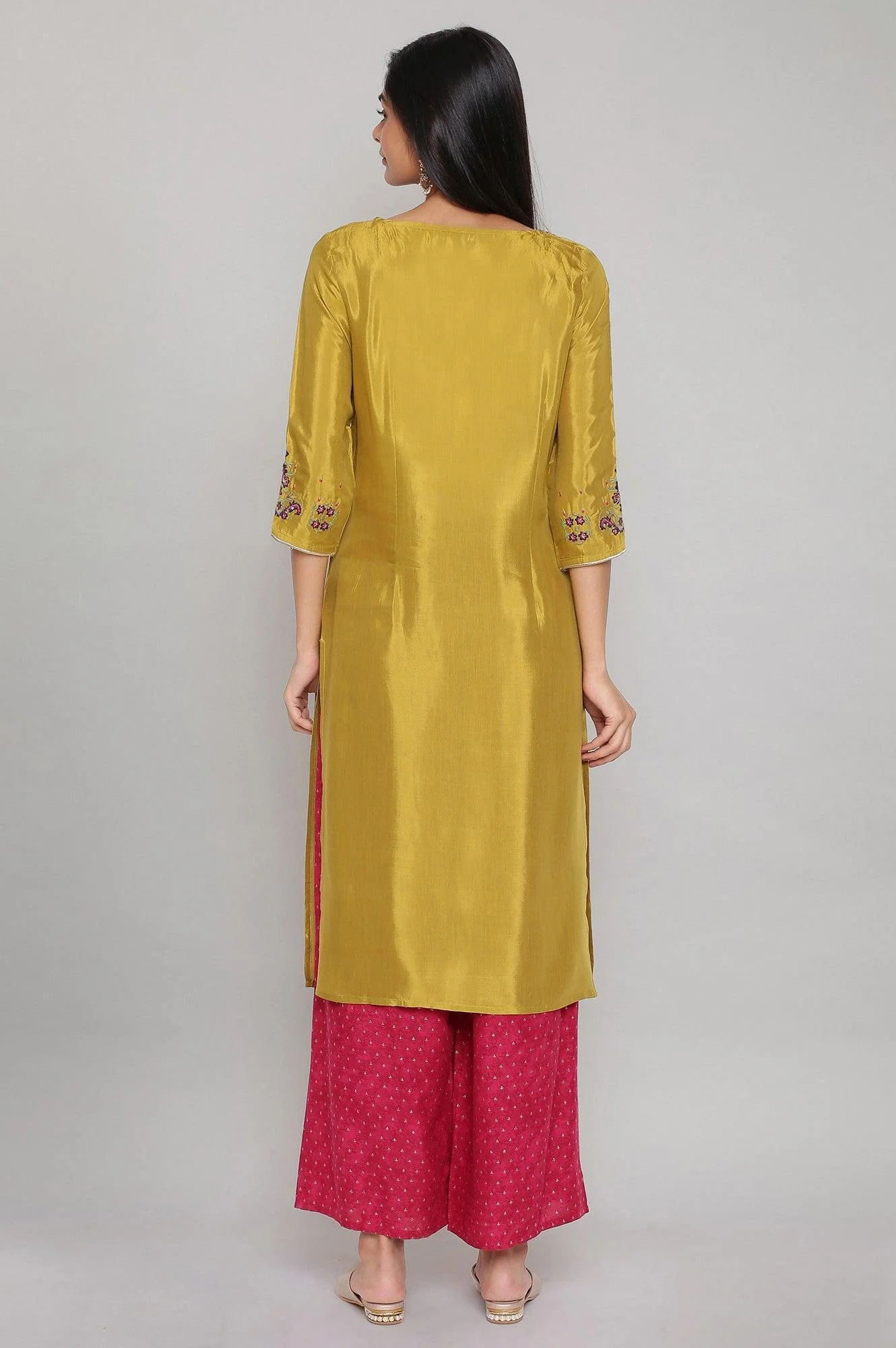 Olive Green Solid Straight kurta - Image 2