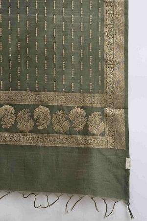Olive Green Woven Jacquard Drape - Image 4
