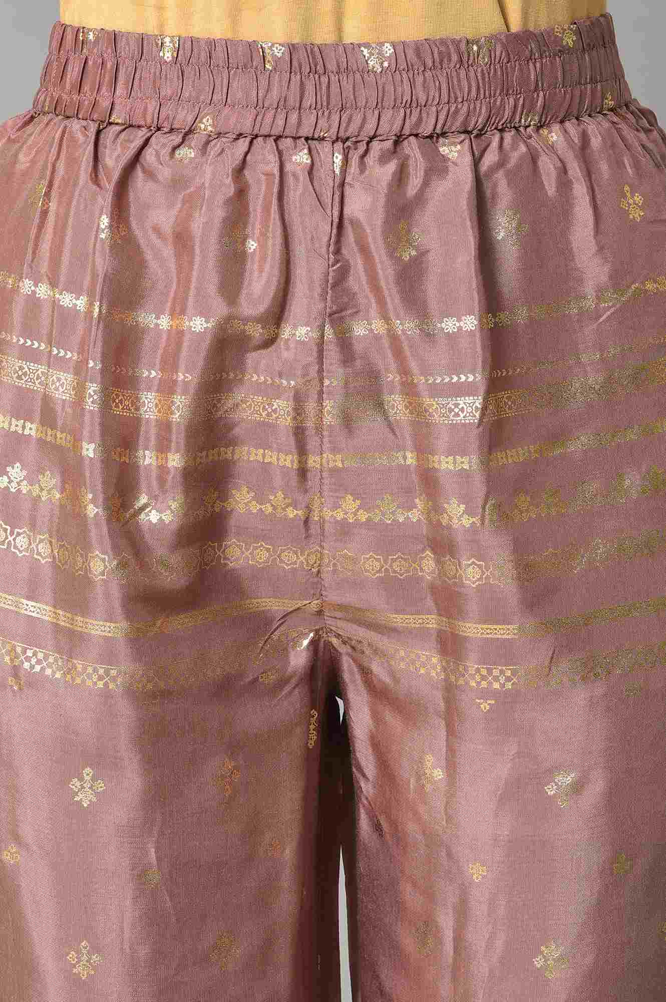 Onion Pink Printed Shantung Slim Pants - Image 6