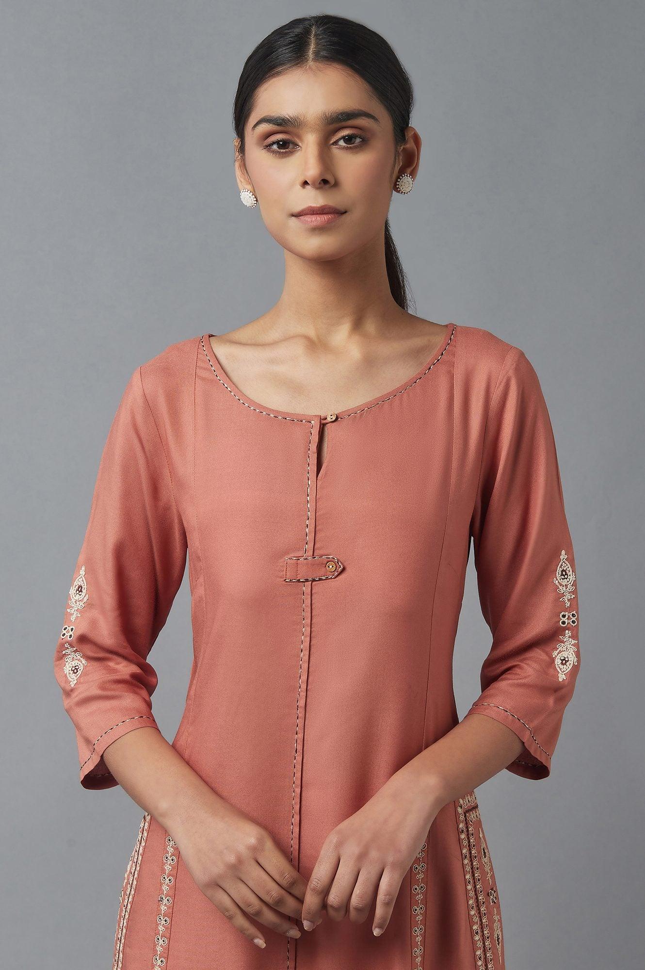 Orange A-line Embroidered Dress - Image 5