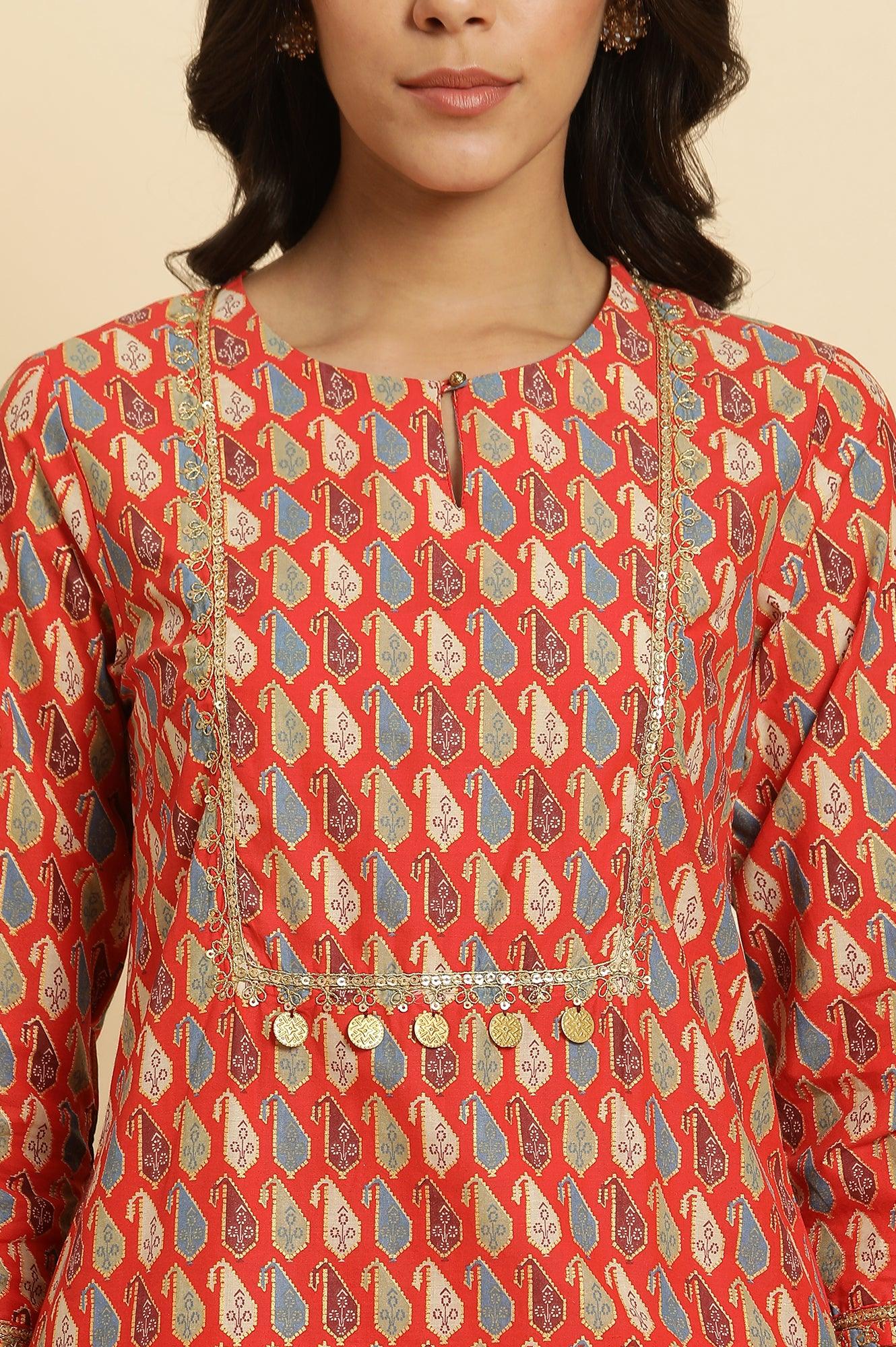 Orange Chunki Dori Embroidered Straight Kurta - Image 6