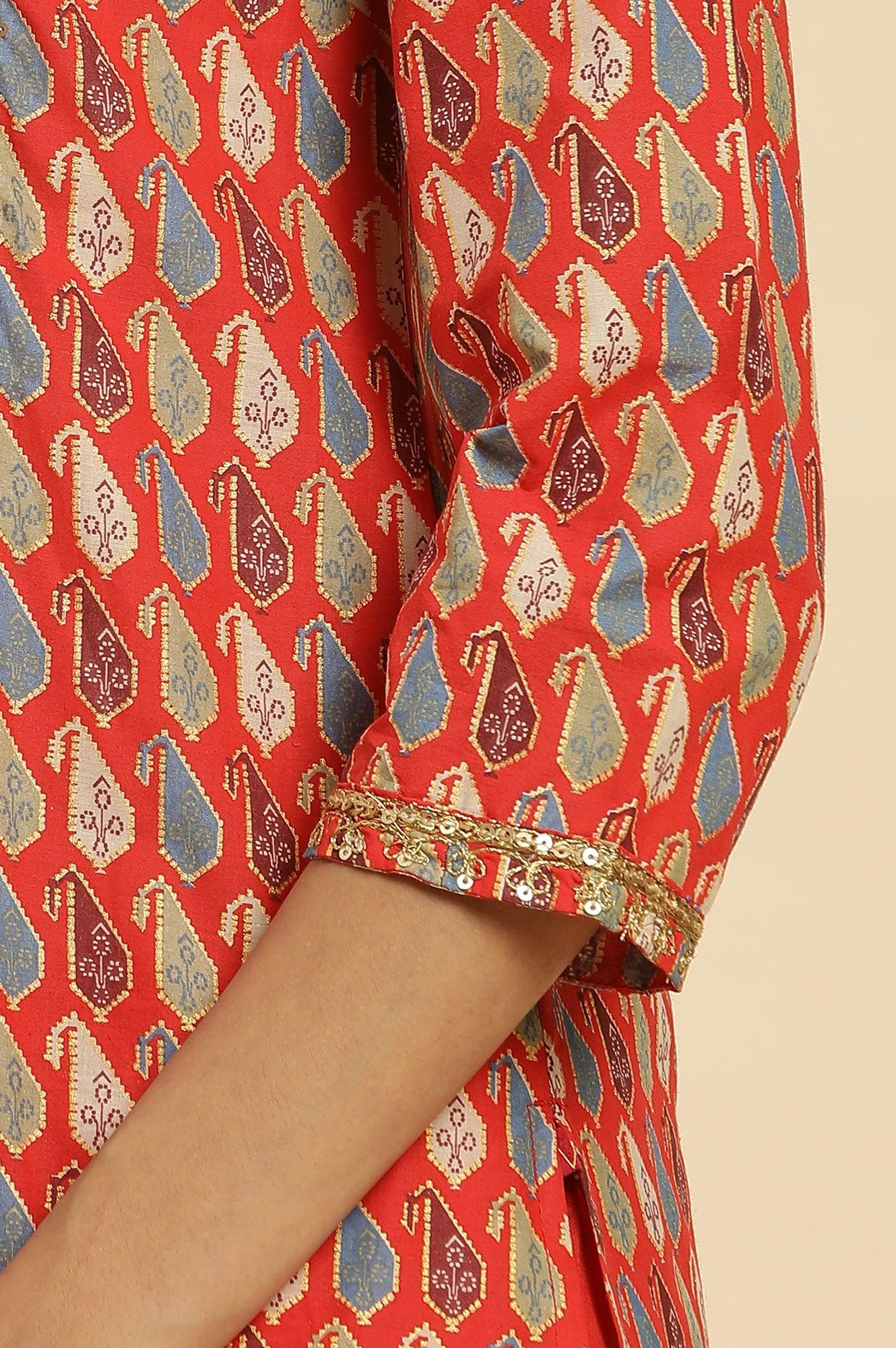 Orange Chunki Dori Embroidered Straight Kurta - Image 7