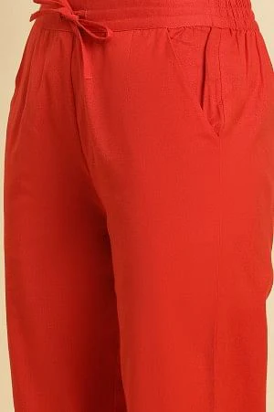 Orange Cotton Flax Solid Slim Pants - Image 7