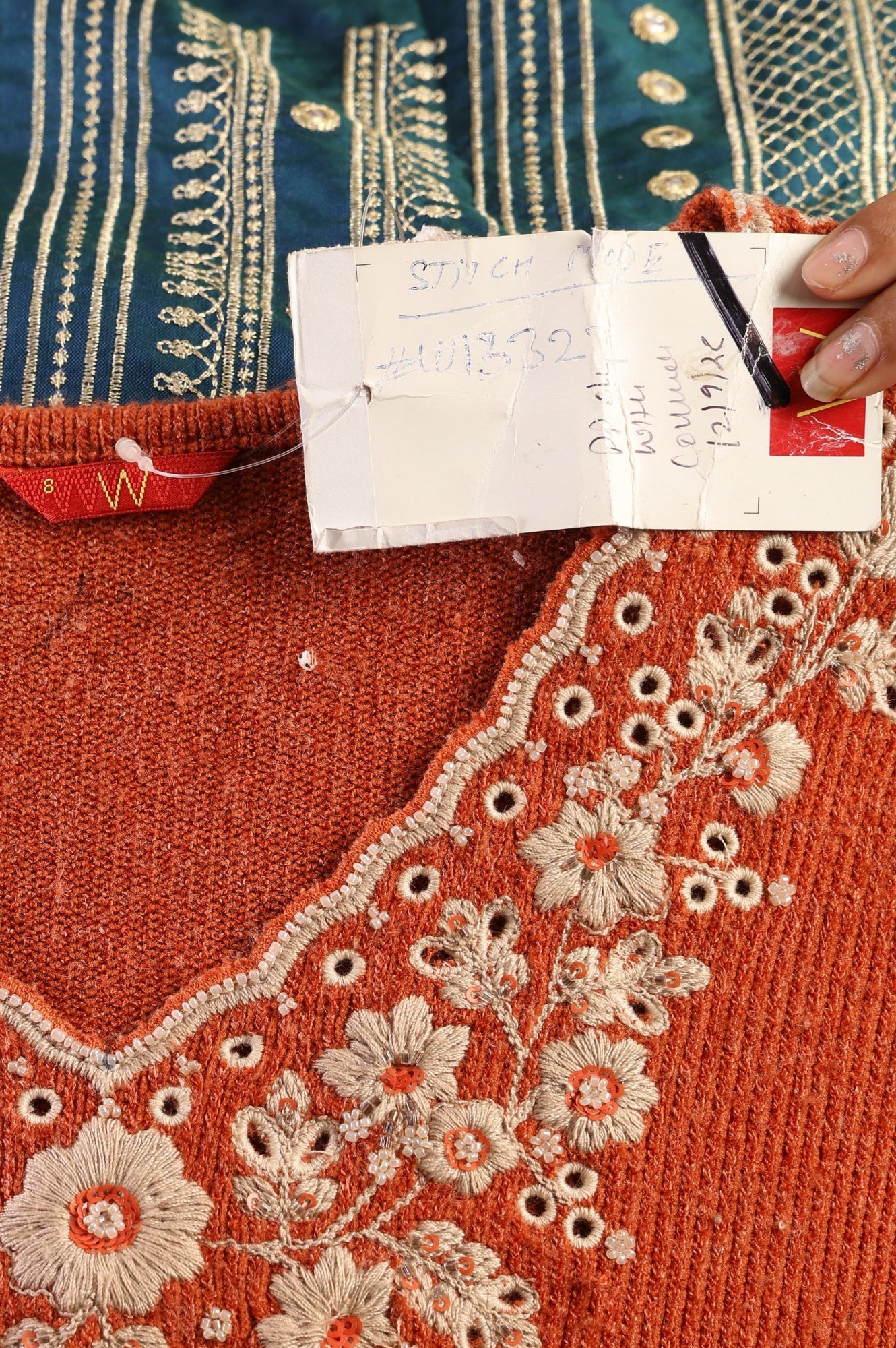 Orange Embroidered A-line Winter Dress - Image 6