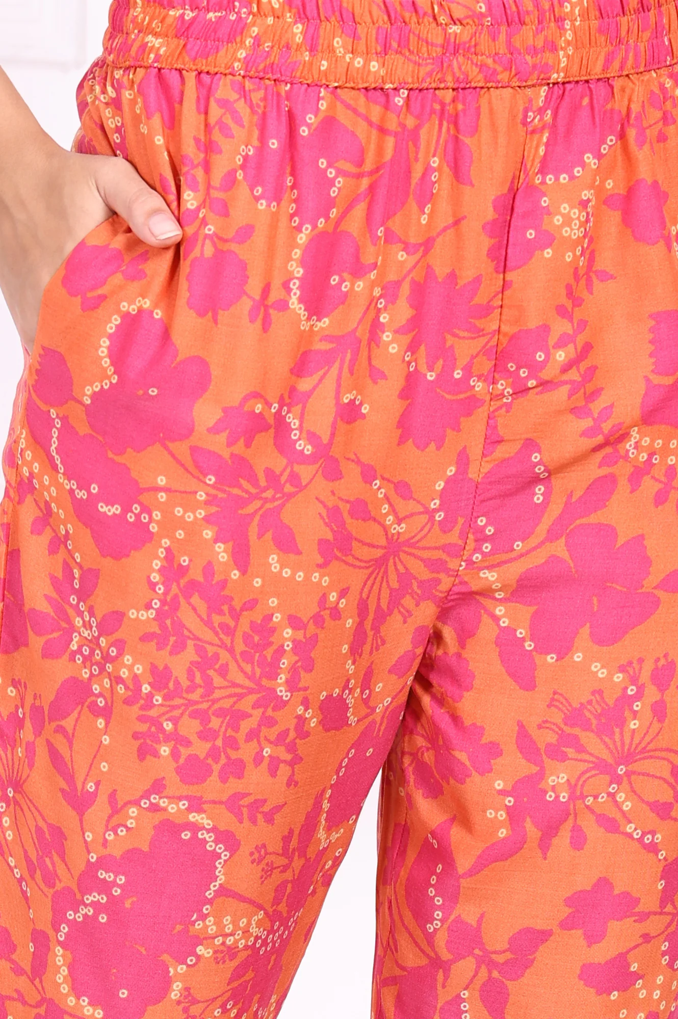 Orange Floral Printed Sequined Straight Modal Kurta with Straight Pant Set - Image 8