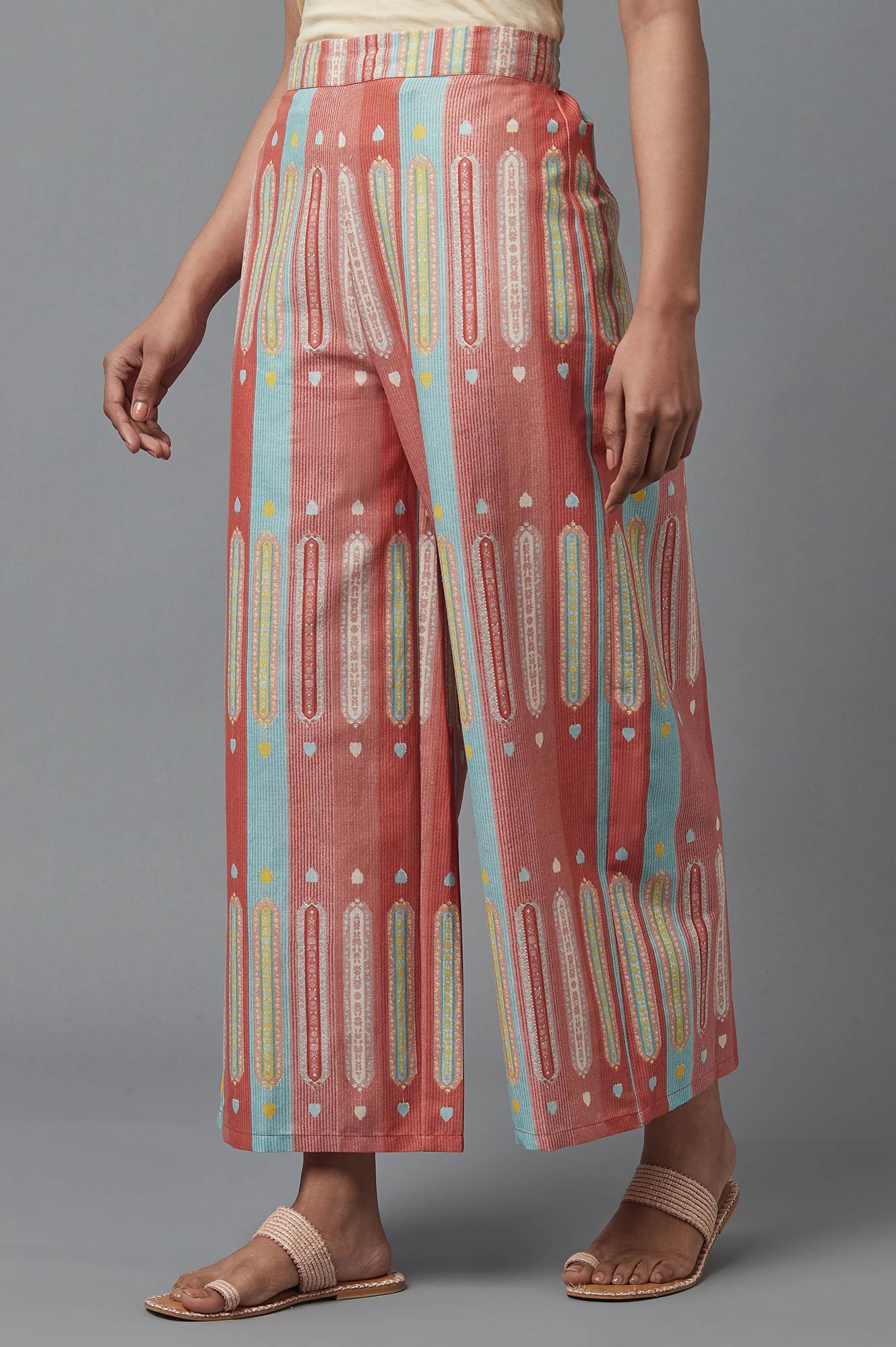 Orange Floral Printed Sequins A-Line Kurta and Parallel Pant Set - Image 3