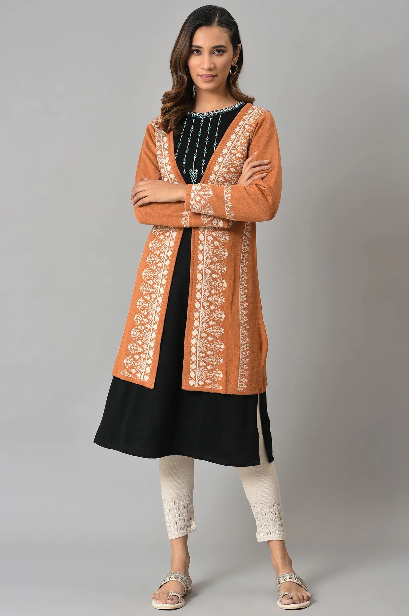 Orange Geometric Printed Reversible Cardigan - Image 5