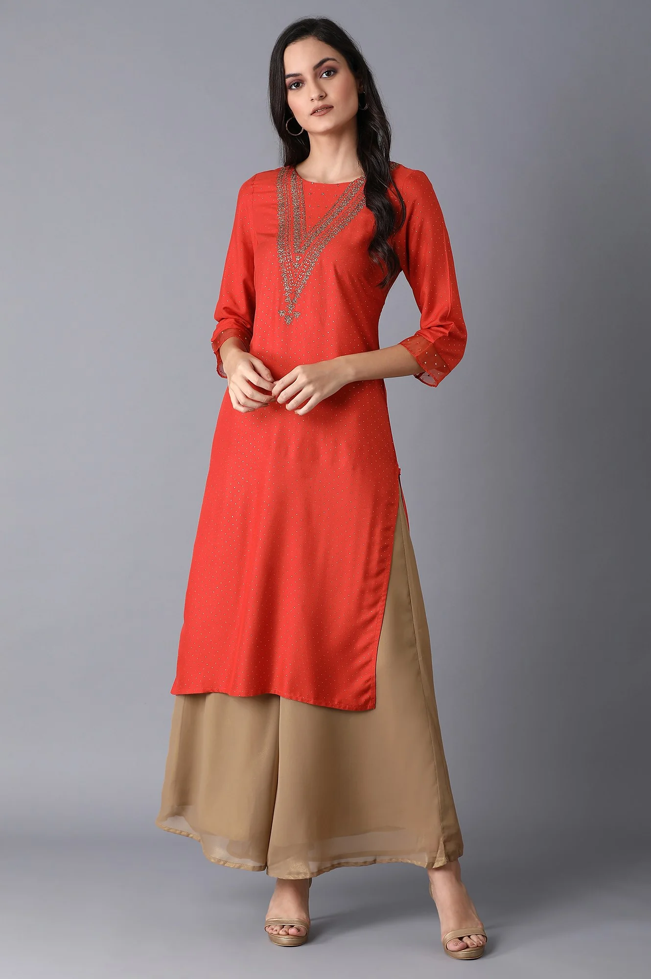 Orange Glitter Printed kurta