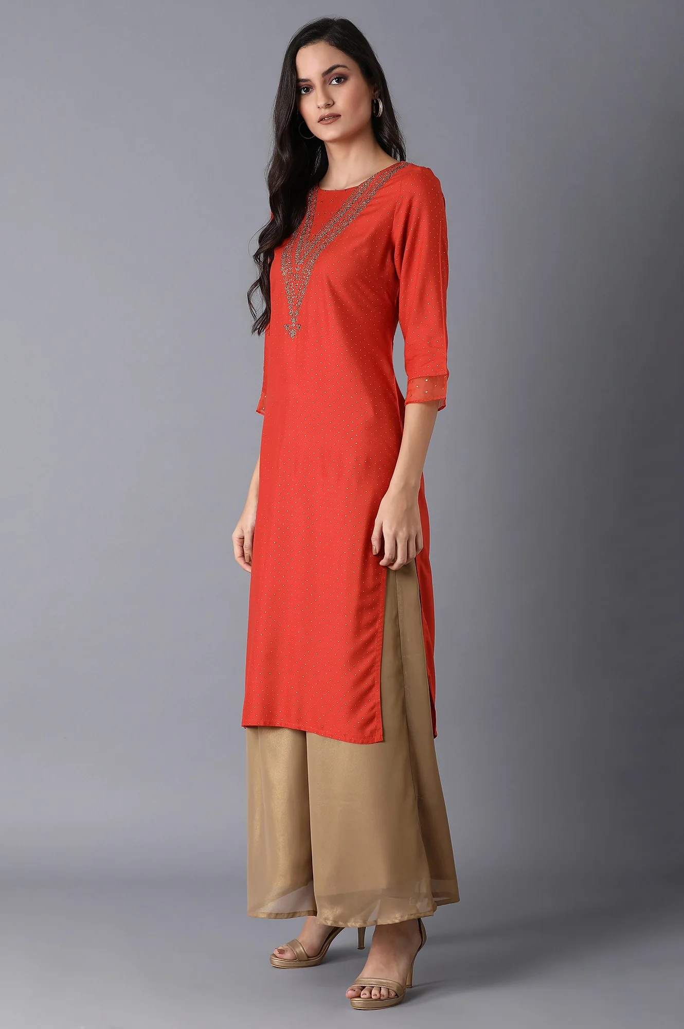 Orange Glitter Printed kurta - Image 3