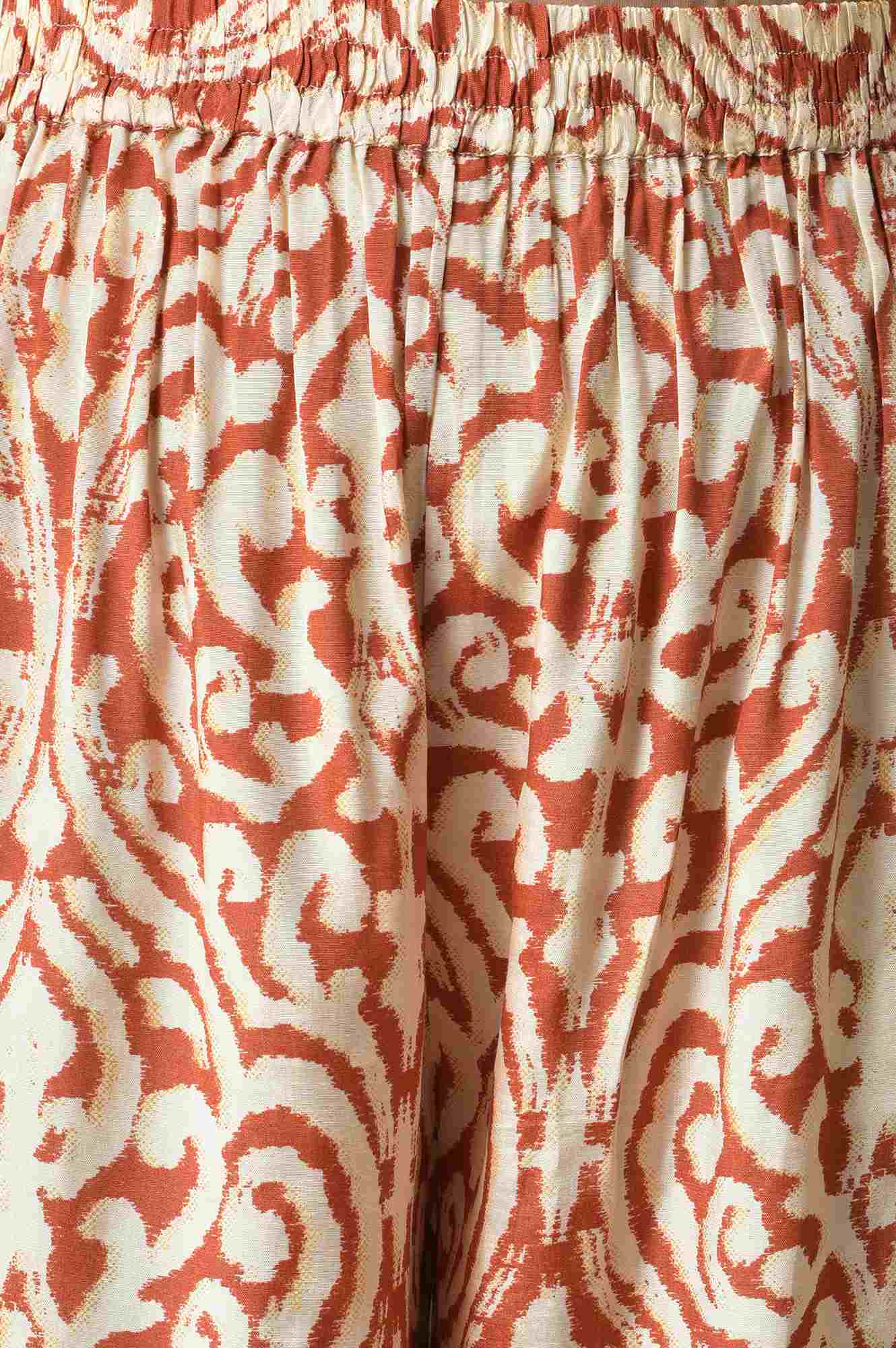 Orange Ikkat Printed Button Down kurta with Parallel Pants Co-ord Set - Image 6