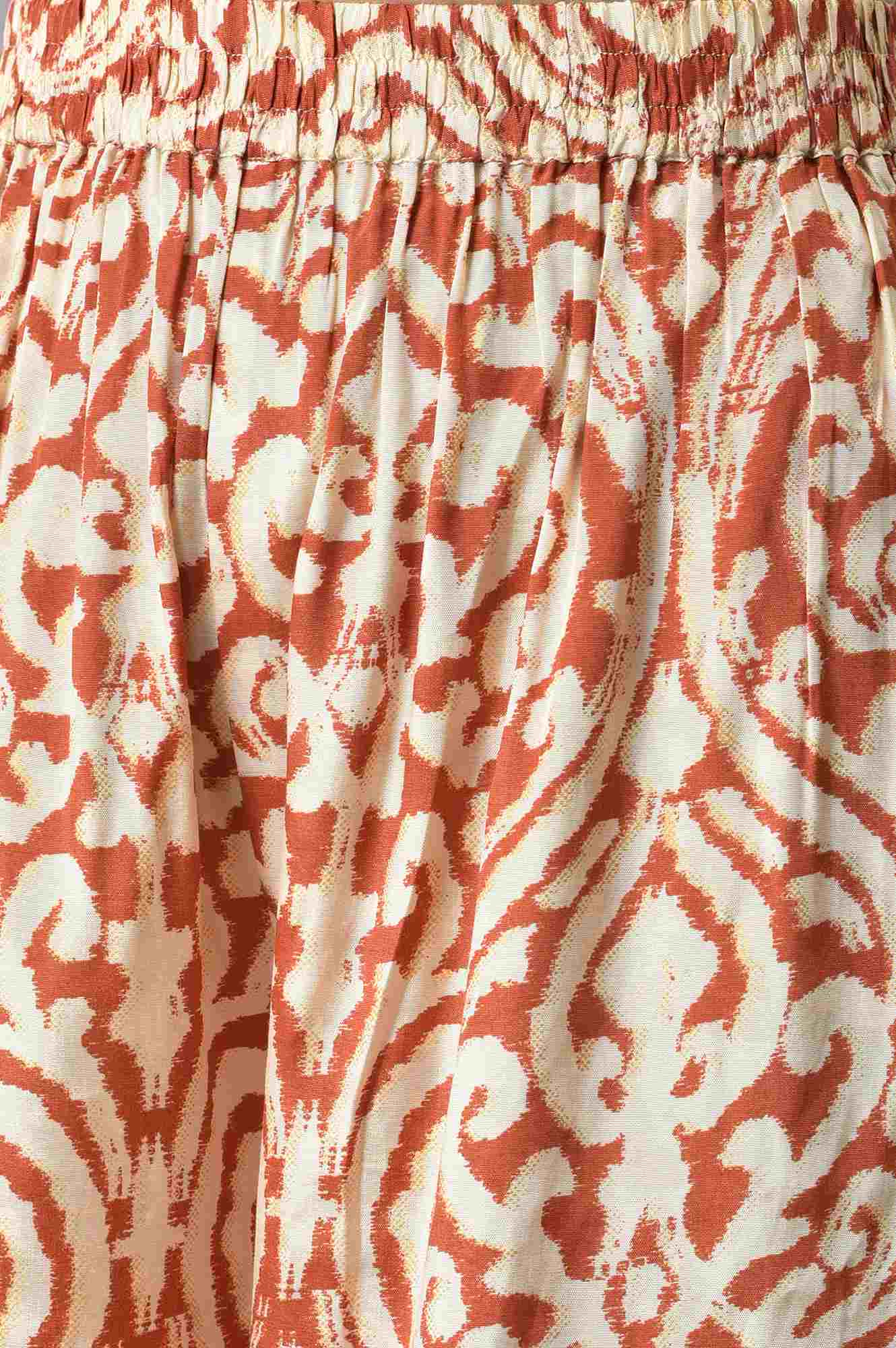 Orange Ikkat Printed Button Down kurta with Parallel Pants Co-ord Set - Image 7