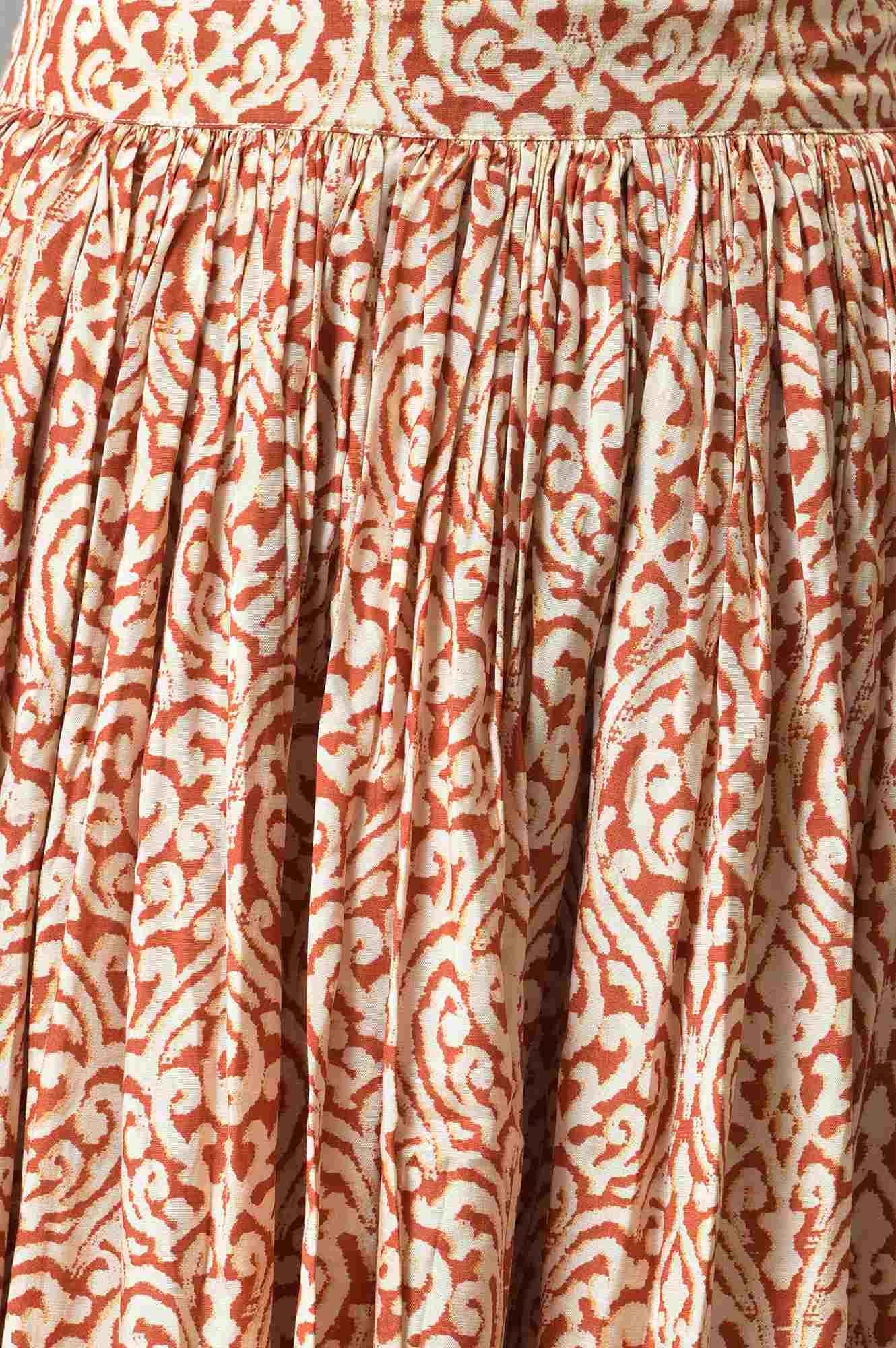 Orange Ikkat Printed Cape with Crop Top and Skirt Co-ord Set - Image 6