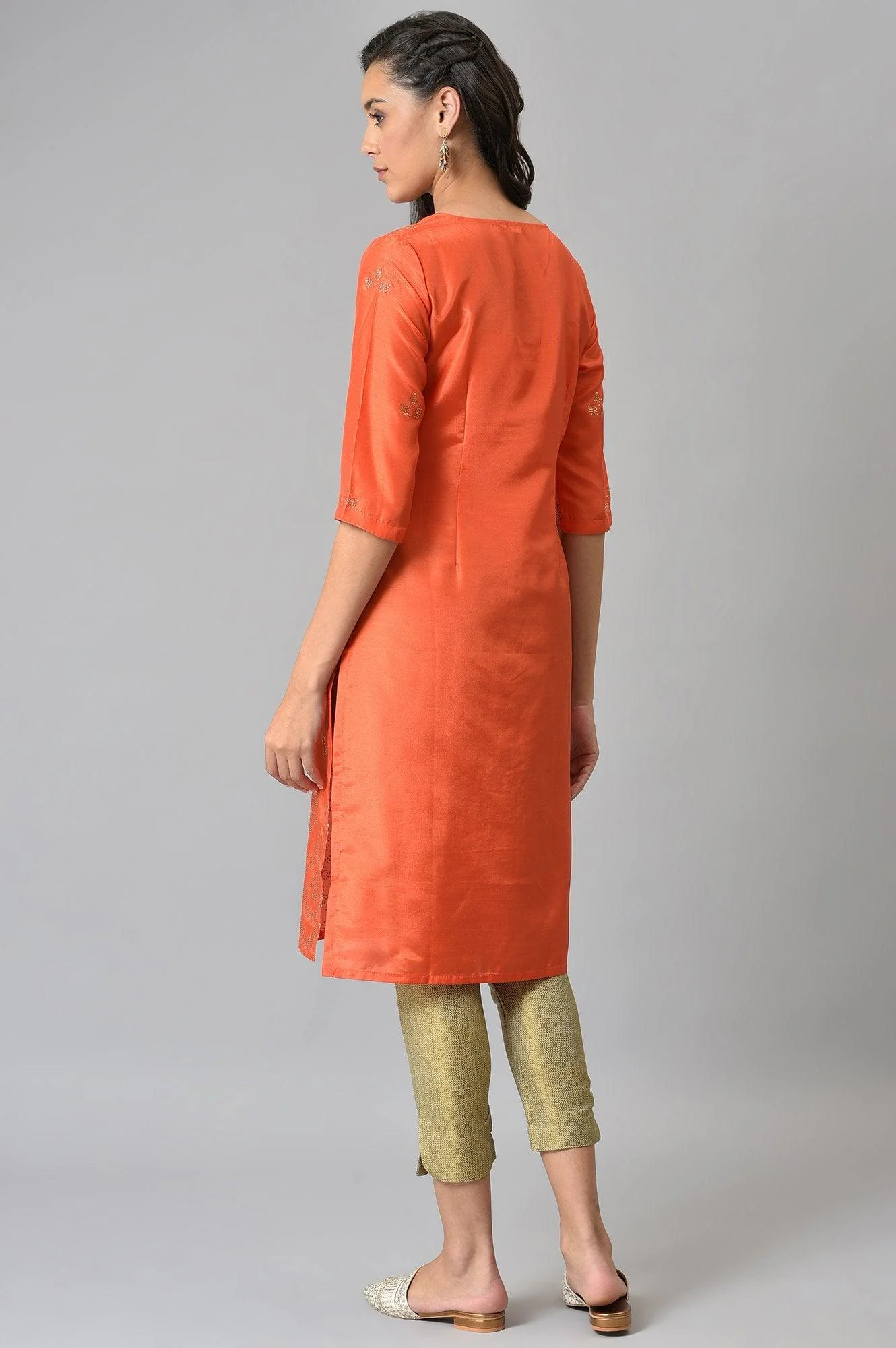 Orange Mukaish Printed kurta - Image 2