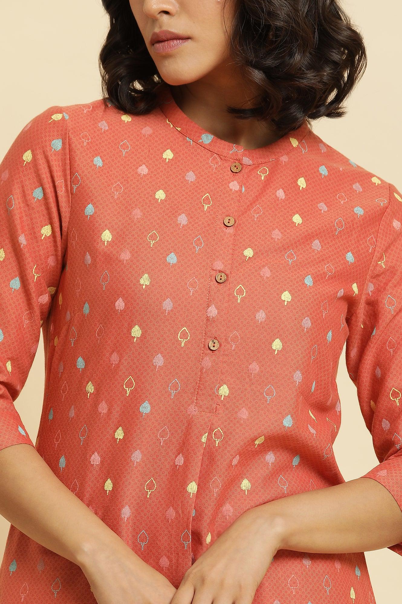 Orange Printed Kurta & Parallel Pants Set - Image 6