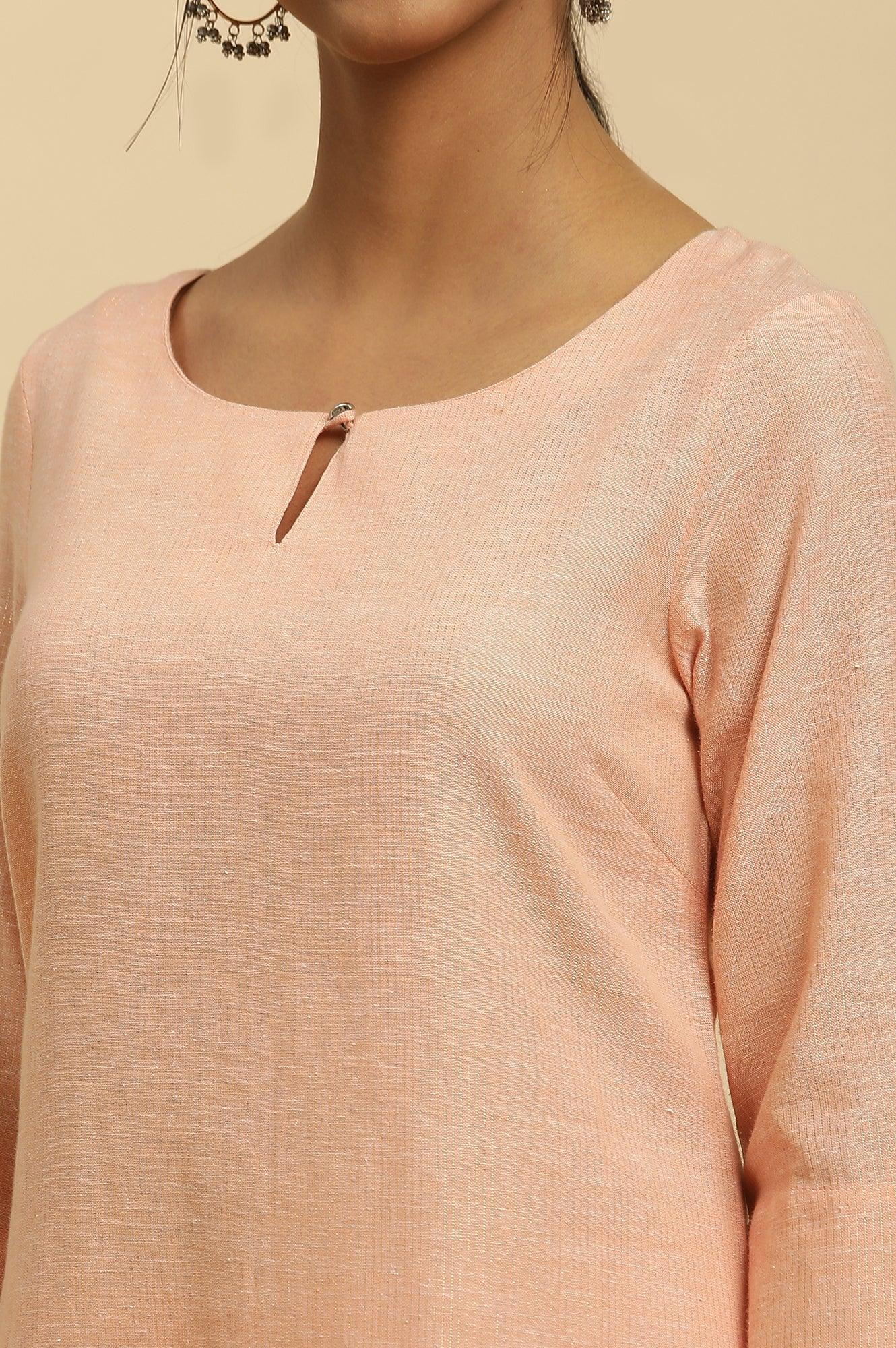 Orange Round Neck Kurta And Slim Pants Set - Image 6