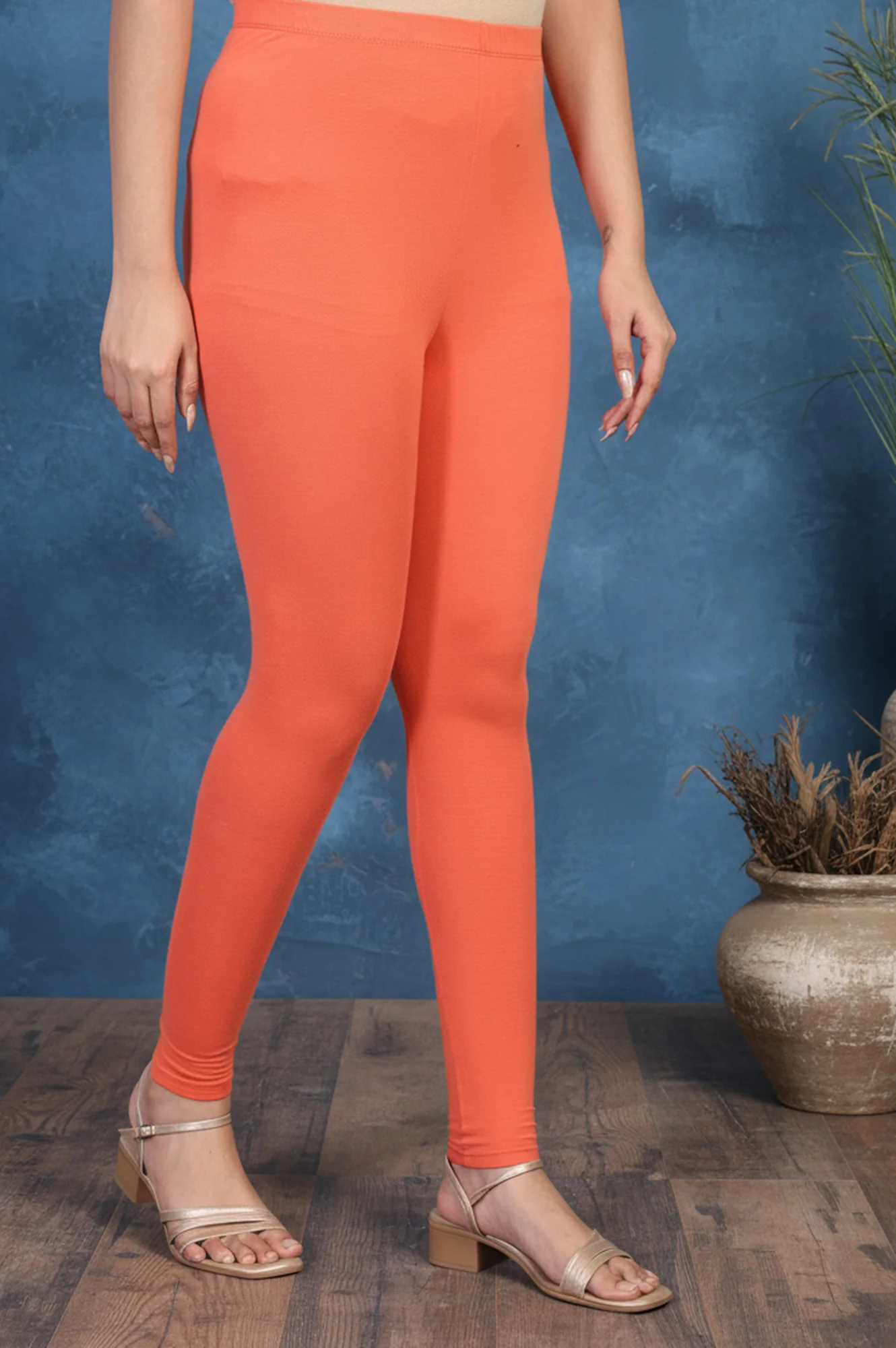 Orange Solid Ankle Length Cotton Tight - Image 3