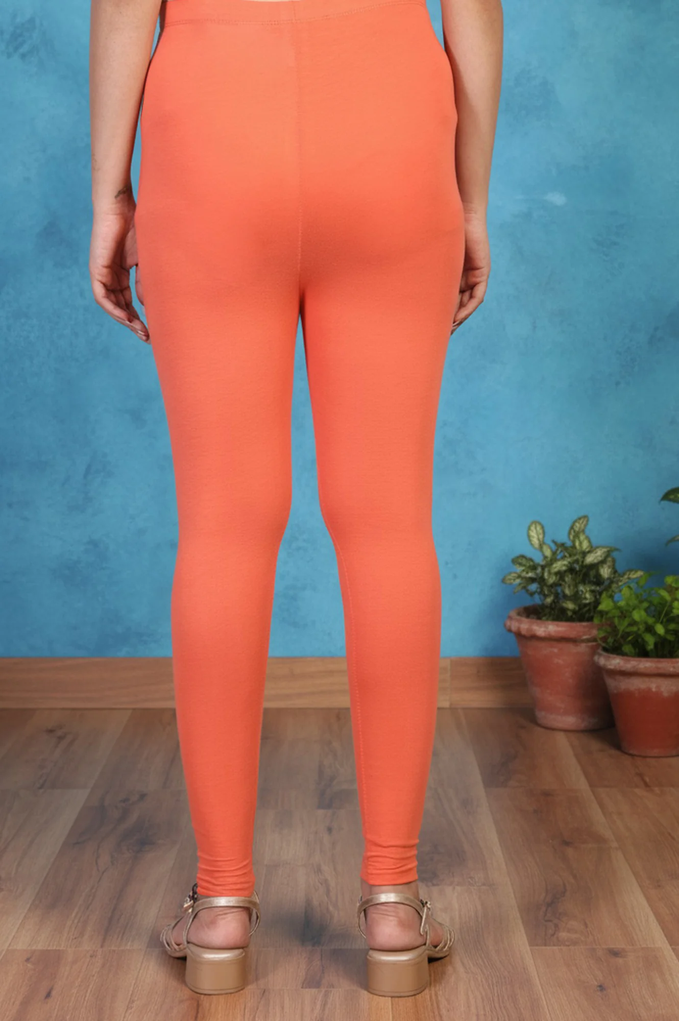 Orange Solid Ankle Length Cotton Tight - Image 4