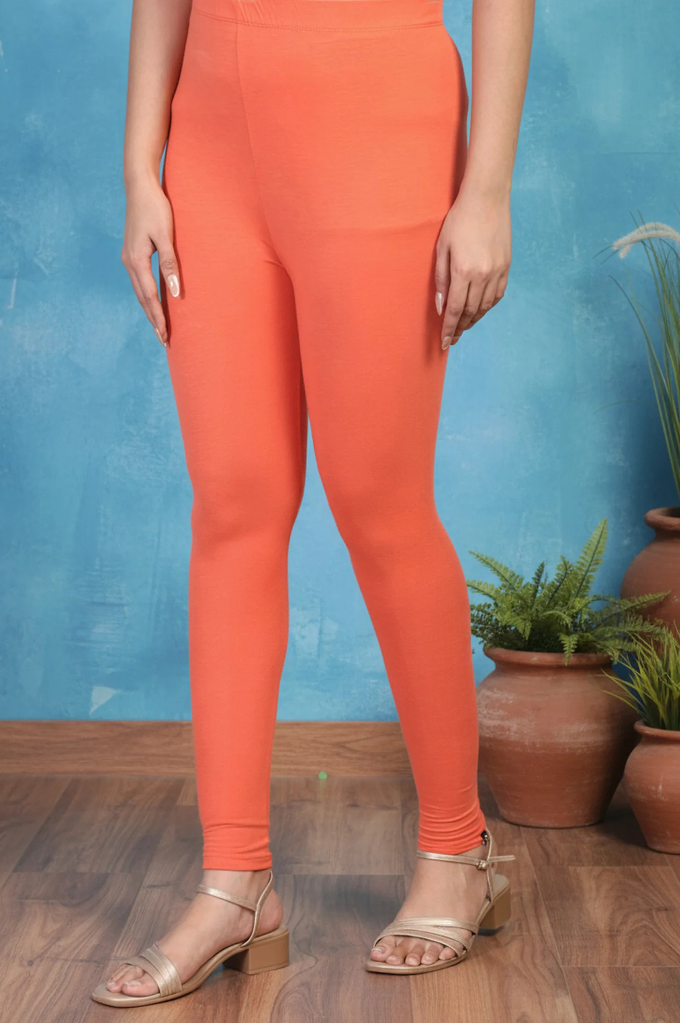 Orange Solid Ankle Length Cotton Tight - Image 5