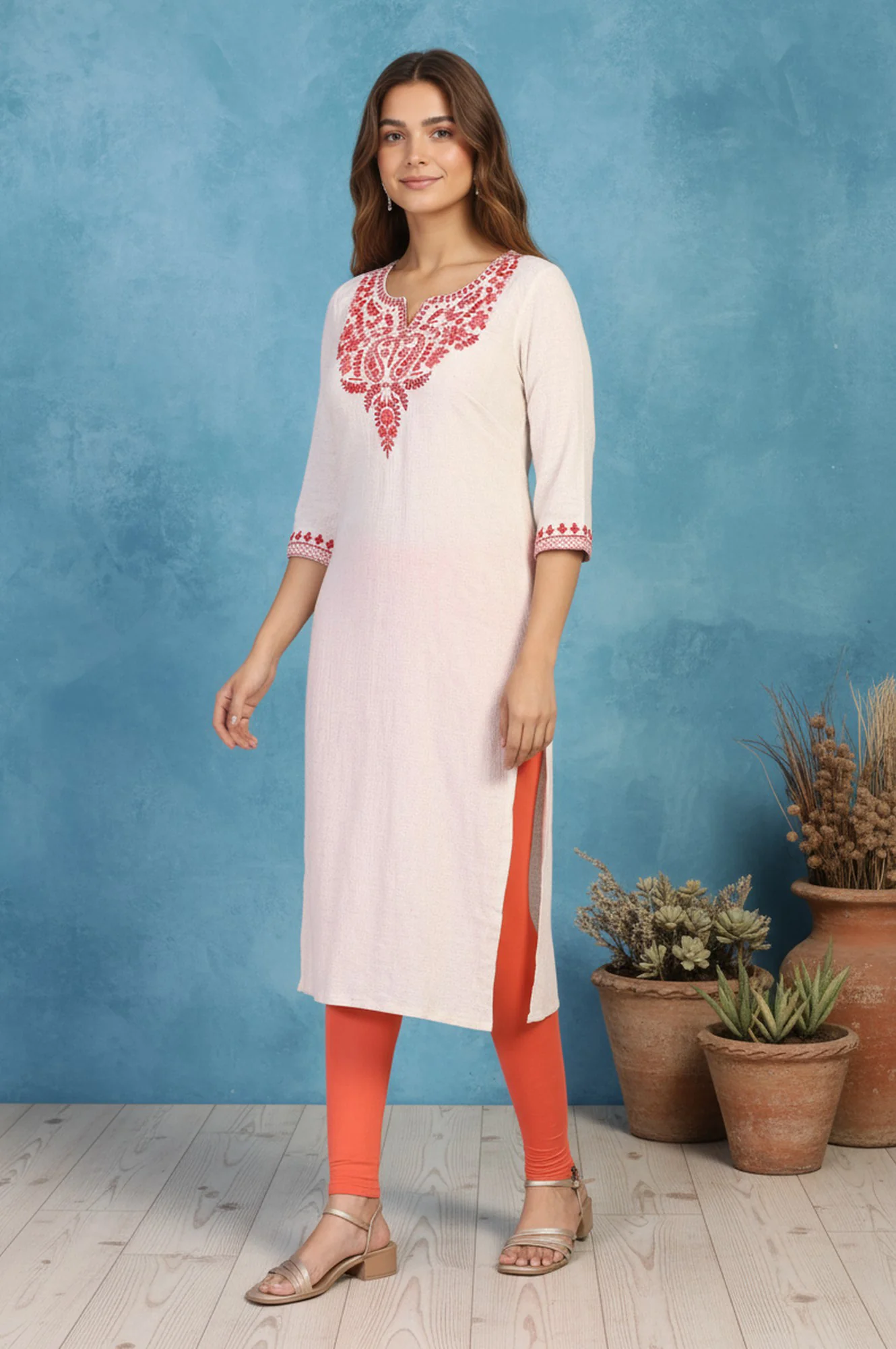 Orange Solid Ankle Length Cotton Tight - Image 6
