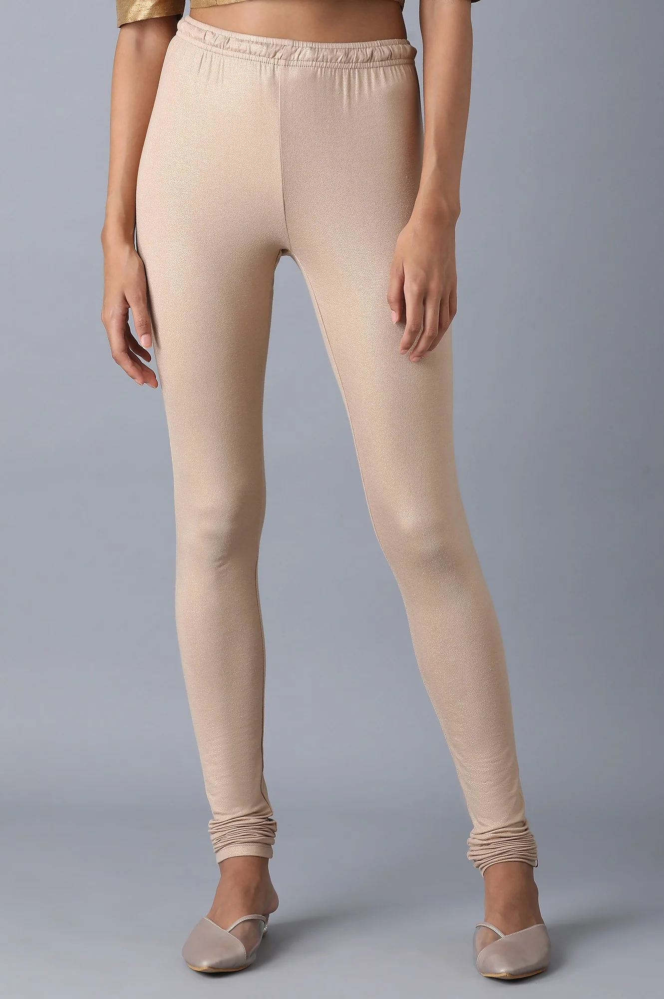 Pale Beige Knitted Ankle Length Churidar