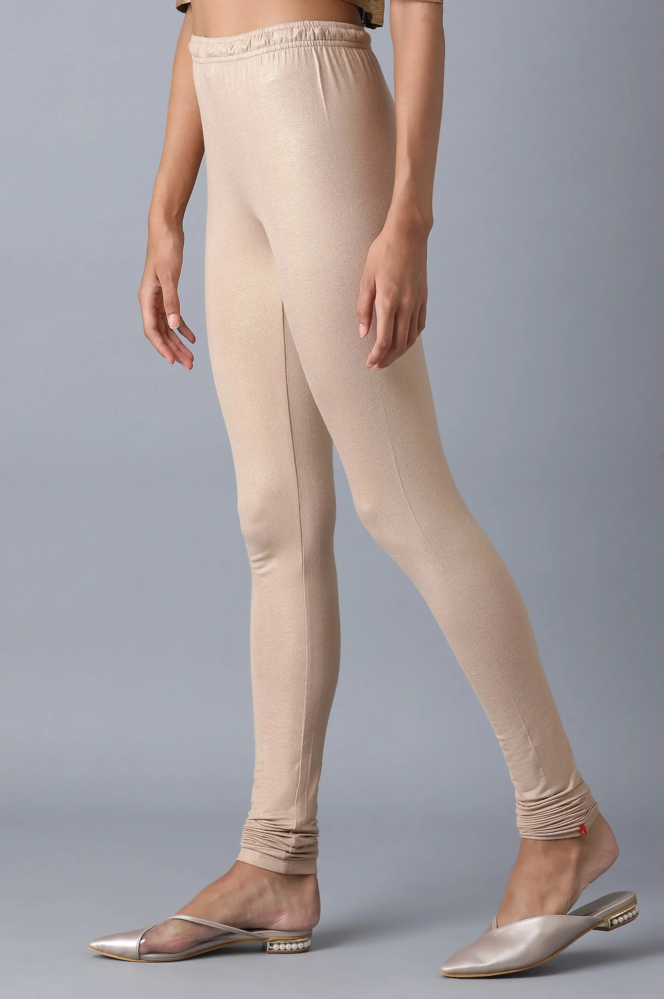 Pale Beige Knitted Ankle Length Churidar - Image 3