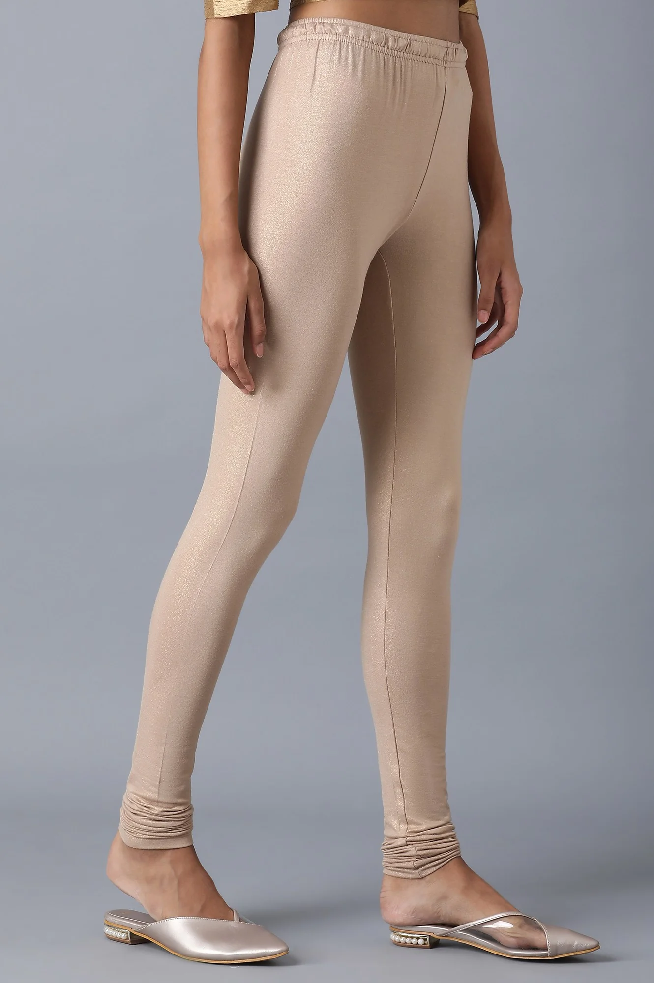 Pale Beige Knitted Ankle Length Churidar - Image 4