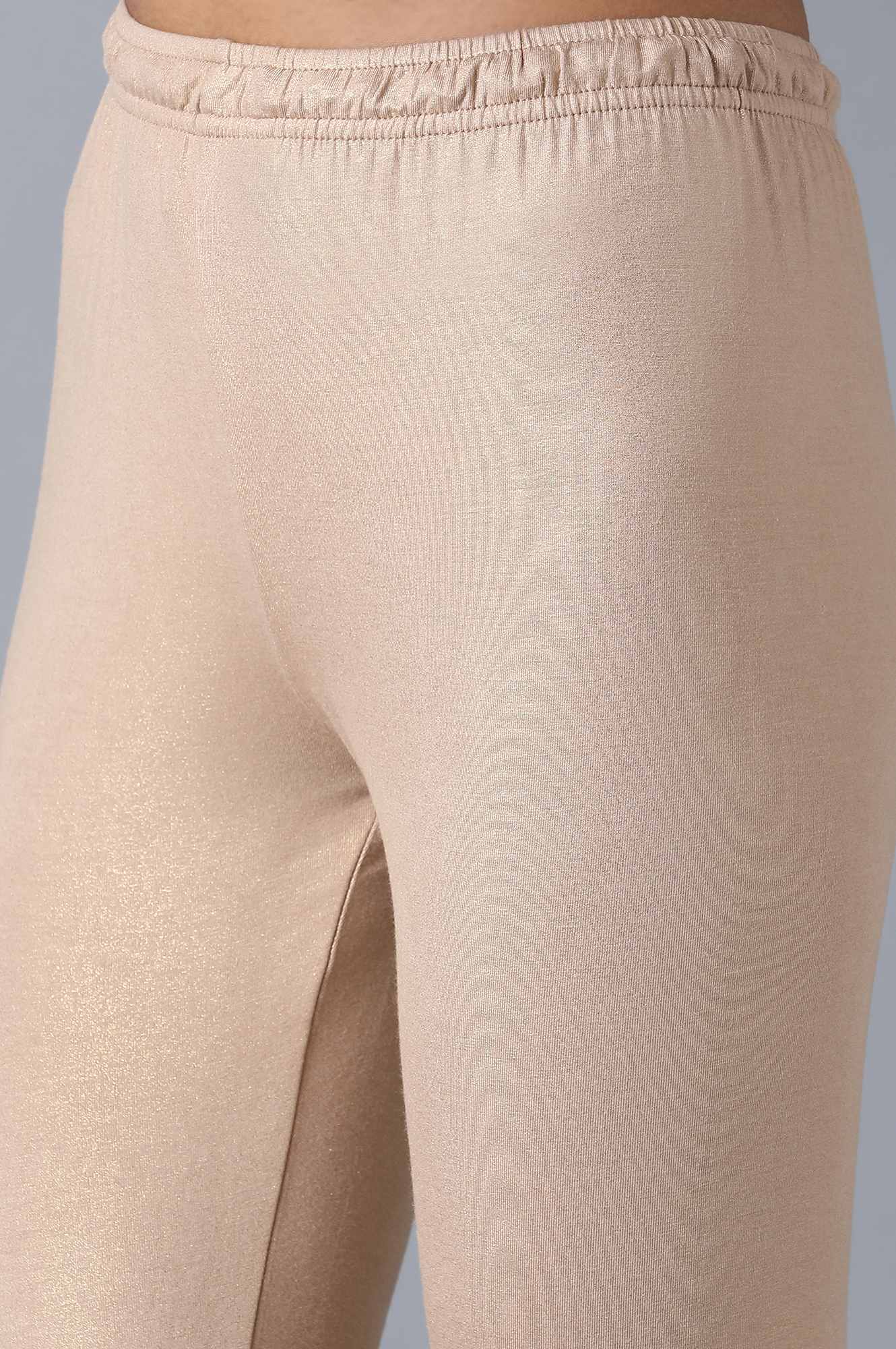 Pale Beige Knitted Ankle Length Churidar - Image 6