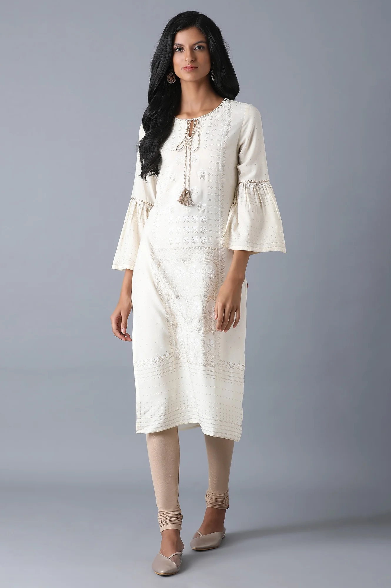 Pale Beige Knitted Viscose Lycra Churidar - Image 6