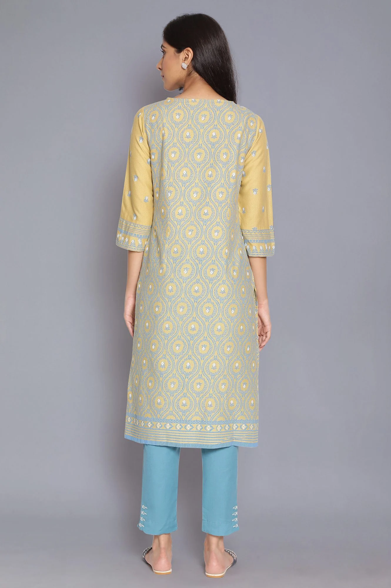 Pale Yellow and Stone Blue kurta - Image 2