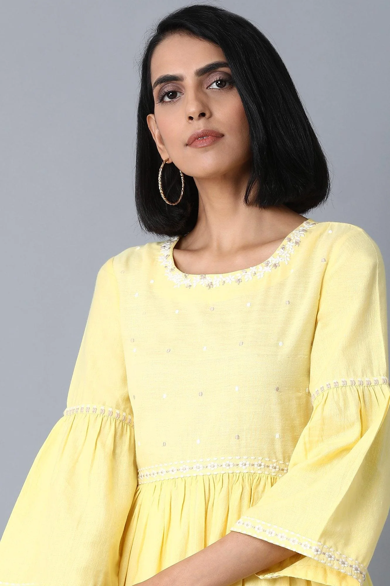 Pale Yellow Gathered Dress - Image 6
