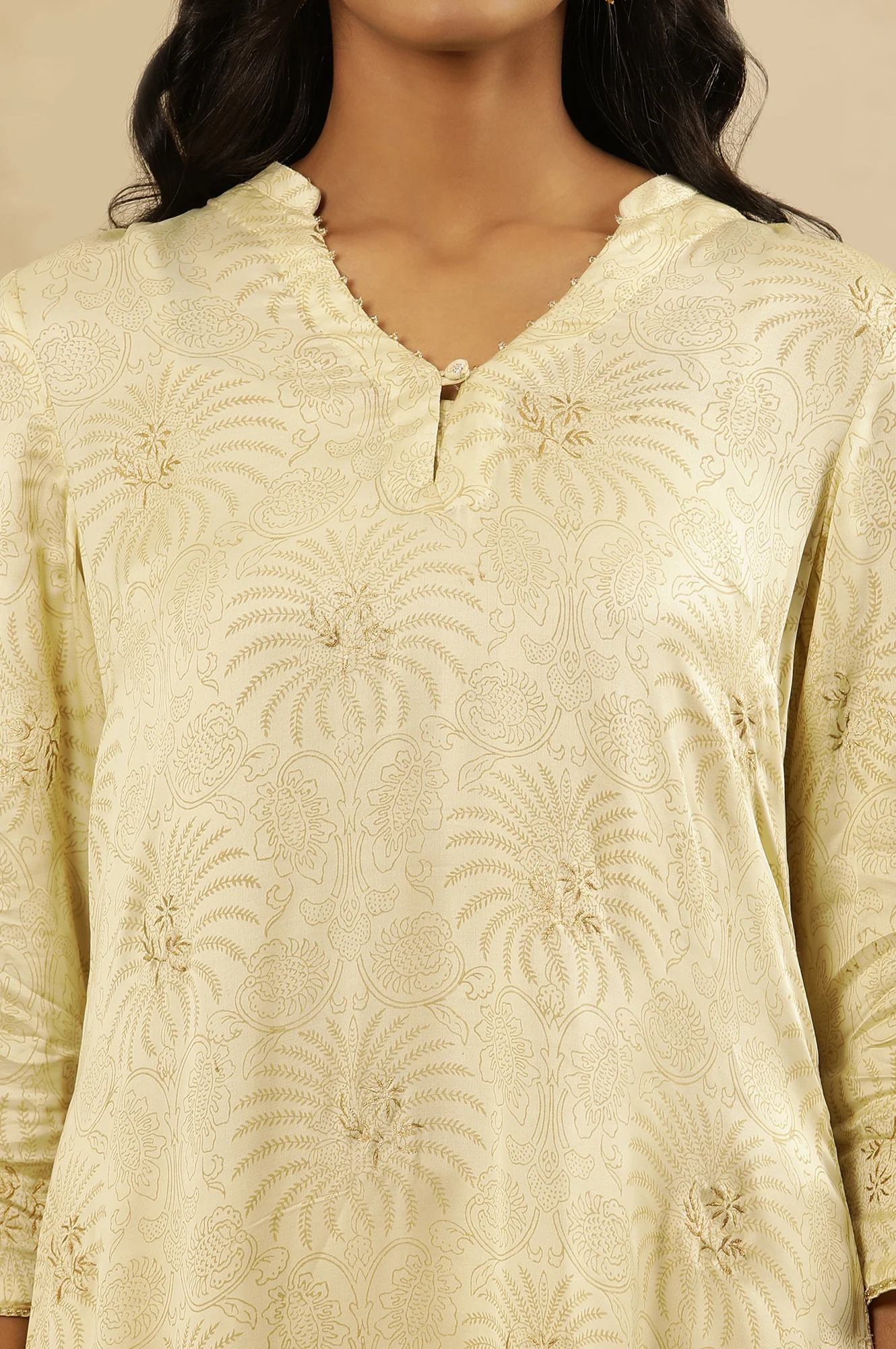 Pale Yellow Rogan Kurta In Lustrous Satin - Image 7