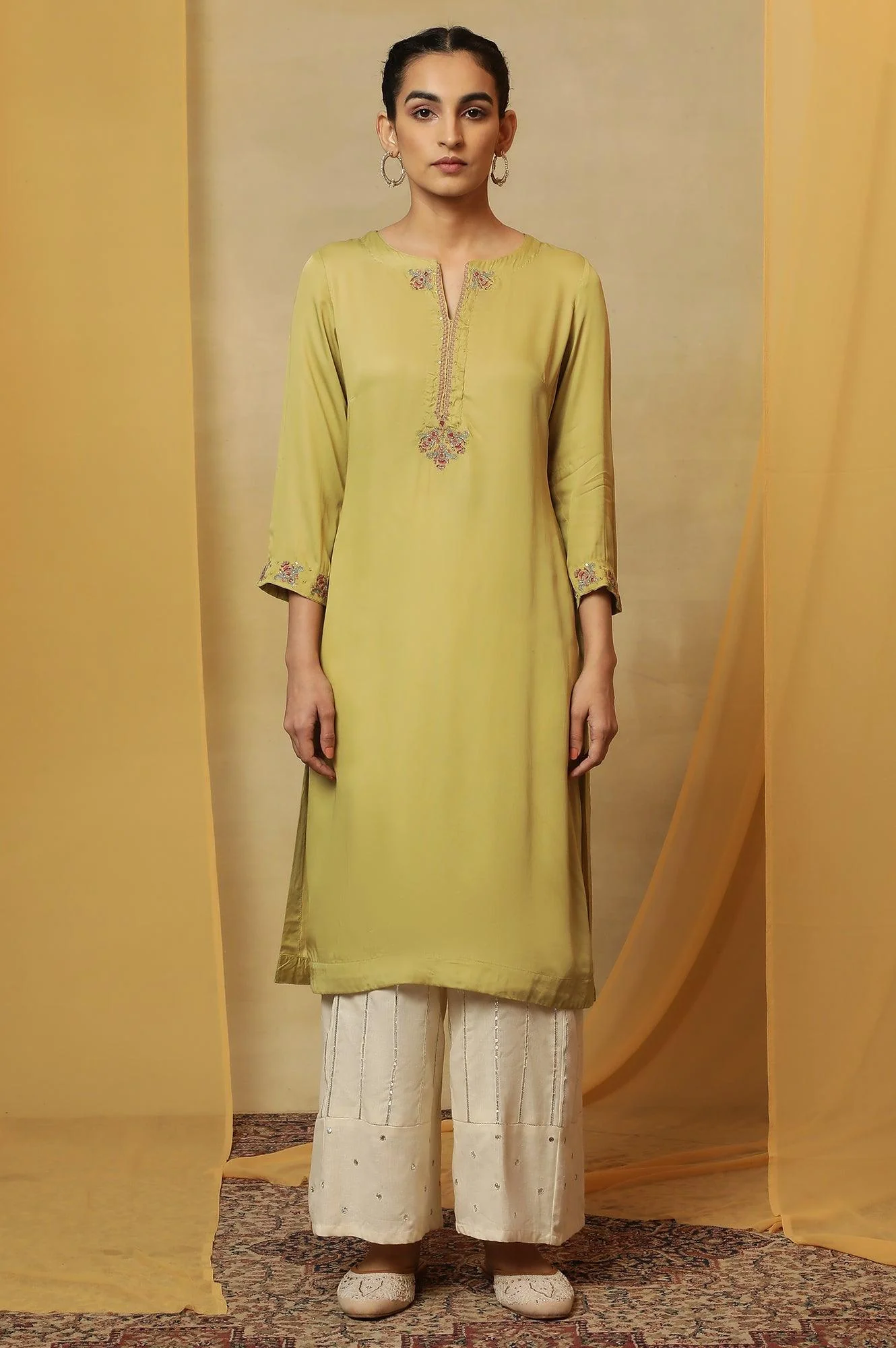 Pastel Green Lustrous Satin Kurta - Image 2